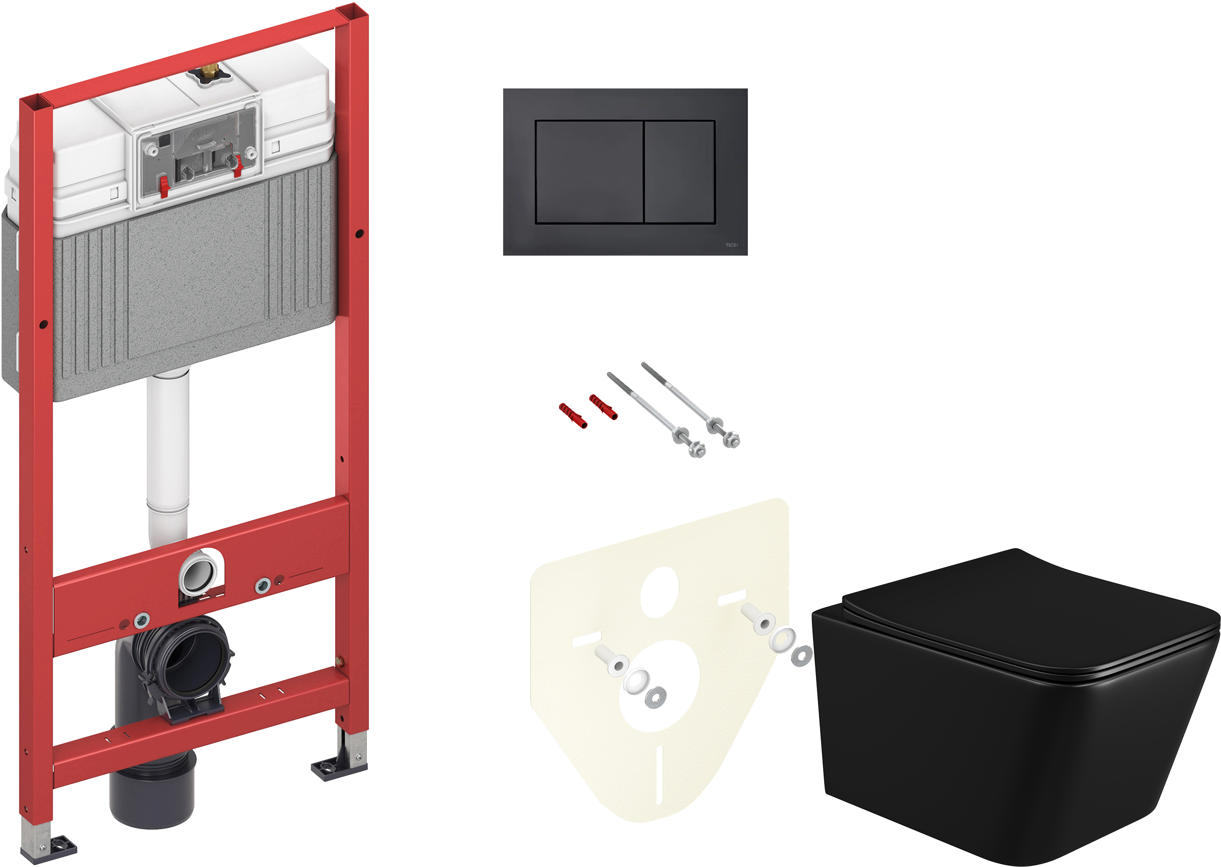 Комплект Унитаз подвесной BOND Cube F04-108 безободковый, с микролифтом, черный + Инсталляция TECE Now 9400414 4 в 1 с кнопкой смыва