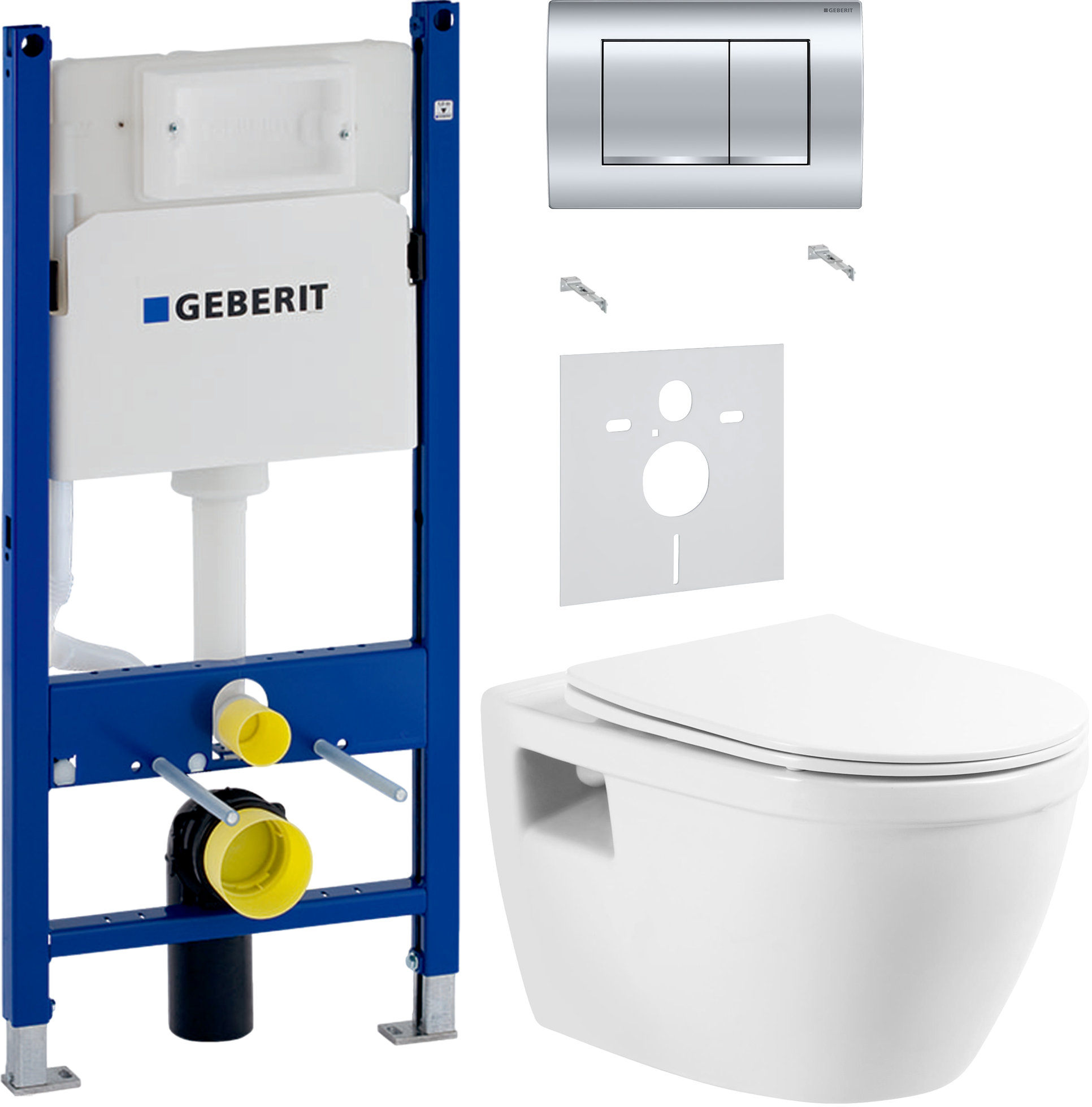 Комплект 3 в 1 Унитаз подвесной BelBagno Loto BB070CHR/SC + Звукоизоляция Geberit 156.050.00.1 + Инсталляция с кнопкой Duofix Delta 458.163.21.1 цвет хром