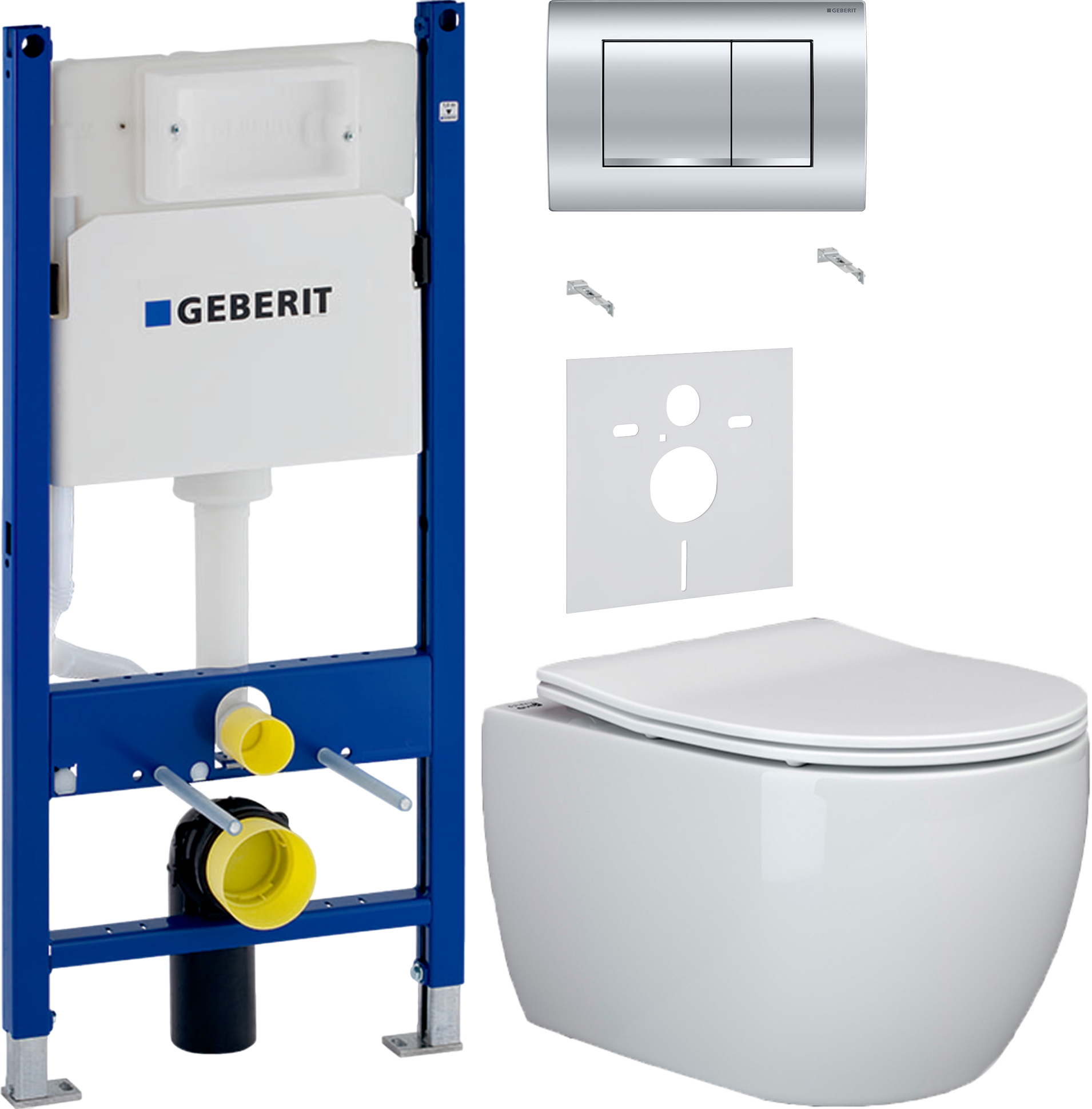 Комплект 3 в 1 Унитаз подвесной Ceramicanova Play CN3001 + Звукоизоляция Geberit 156.050.00.1 + Инсталляция с кнопкой Duofix Delta 458.163.21.1 цвет хром