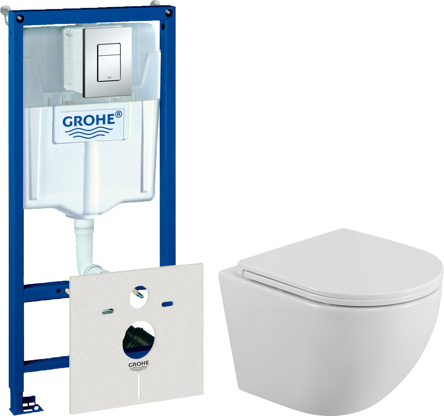 Комплект Унитаз подвесной BelBagno Uno BB3105CHR/SC + Инсталляция Grohe Rapid SL 38772001 3 в 1 с кнопкой смыва + Шумоизоляция 37131000