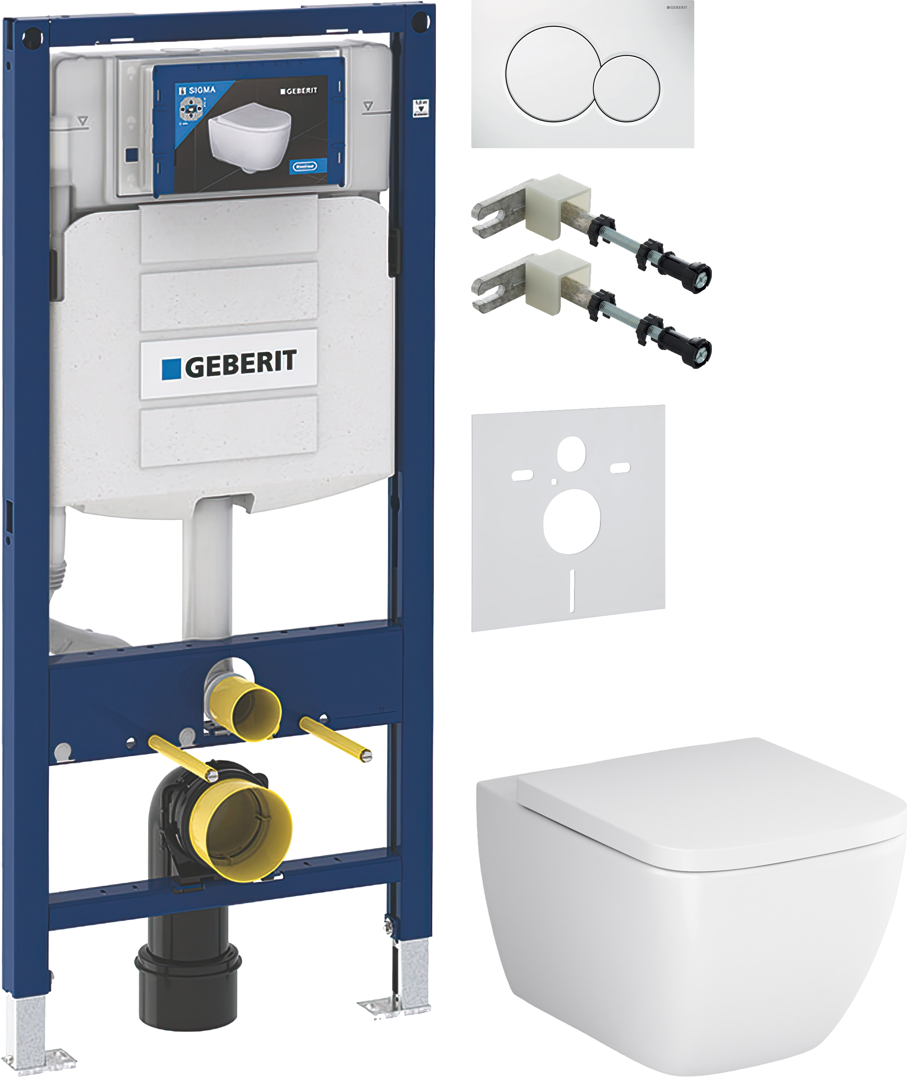 Комплект 5 в 1 Унитаз подвесной AM.PM Gem C901701SC + Крепления Geberit Duofix 111.815.00.1 к стене + Звукоизоляция 156.050.00.1 + Инсталляция UP 320 111.300.00.5 (111.950.00.6) + Кнопка Sigma 01 115.770.11.5 цвет белый