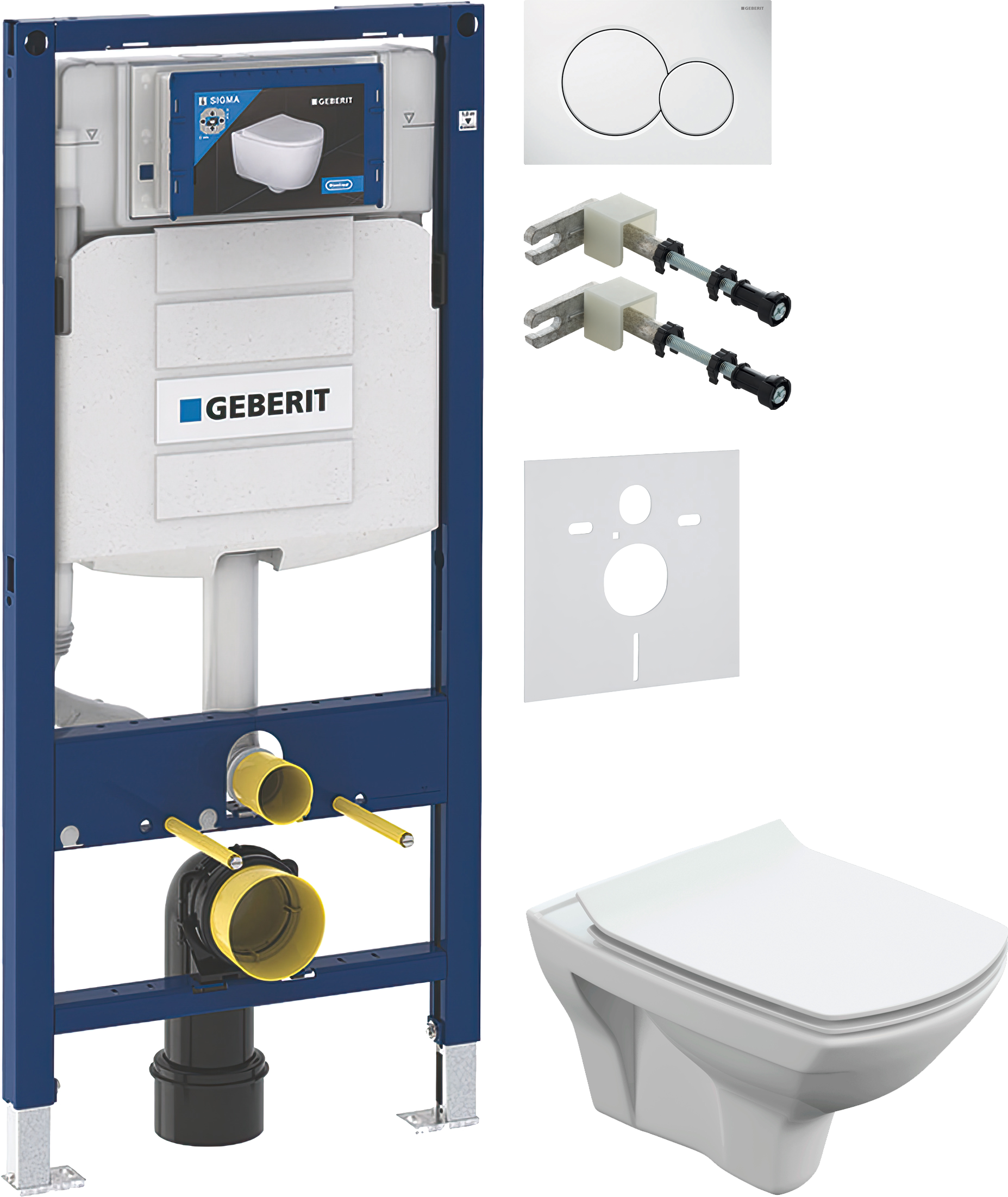 Комплект 5 в 1 Унитаз подвесной Cersanit Carina XL Clean On DPL EO + Крепления Geberit Duofix 111.815.00.1 к стене + Звукоизоляция 156.050.00.1 + Инсталляция UP 320 111.300.00.5 (111.950.00.6) + Кнопка Sigma 01 115.770.11.5 цвет белый