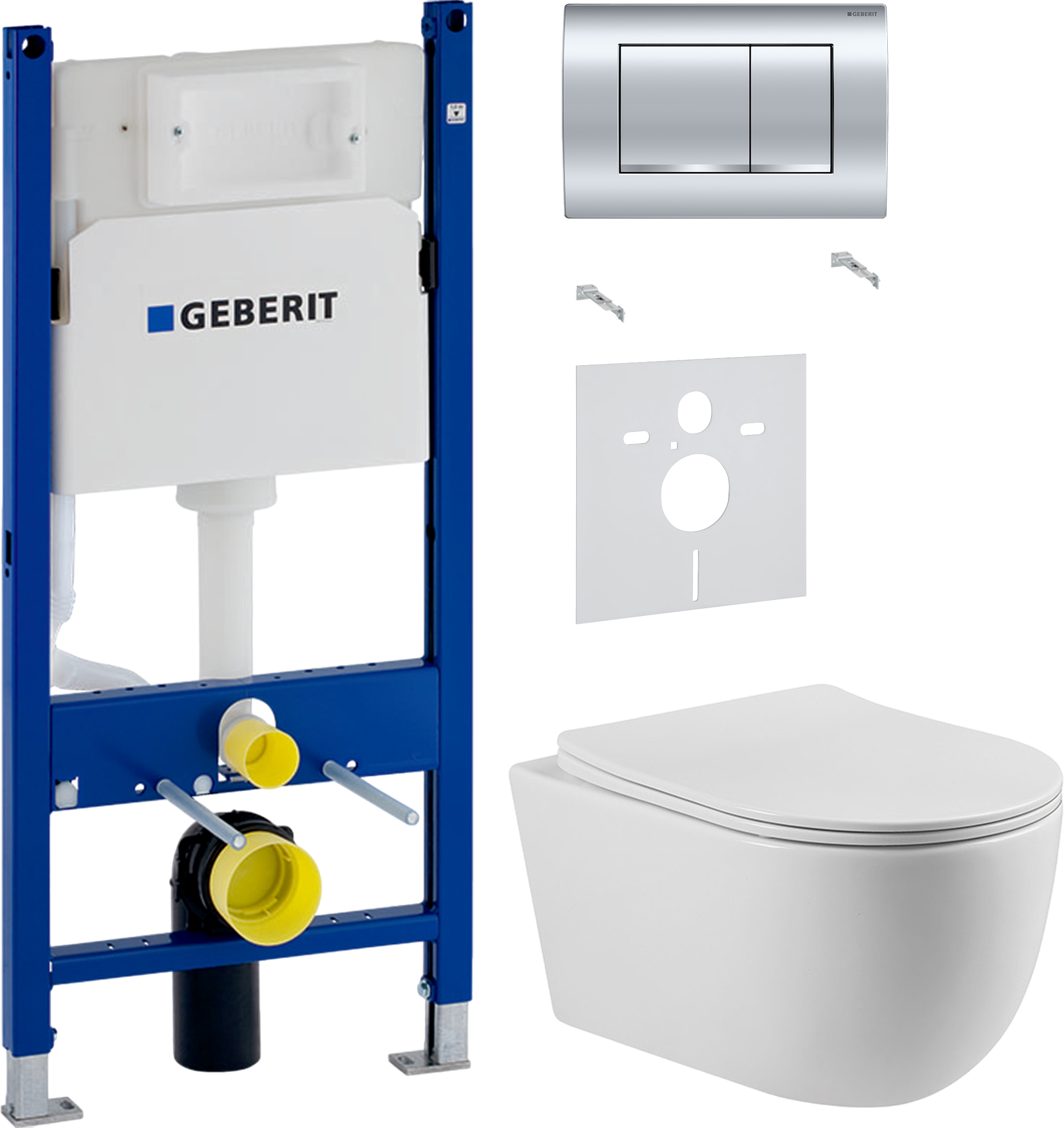 Комплект 3 в 1 Унитаз подвесной BOND Oval F10-10 + Звукоизоляция Geberit 156.050.00.1 + Инсталляция с кнопкой Duofix Delta 458.163.21.1 цвет хром