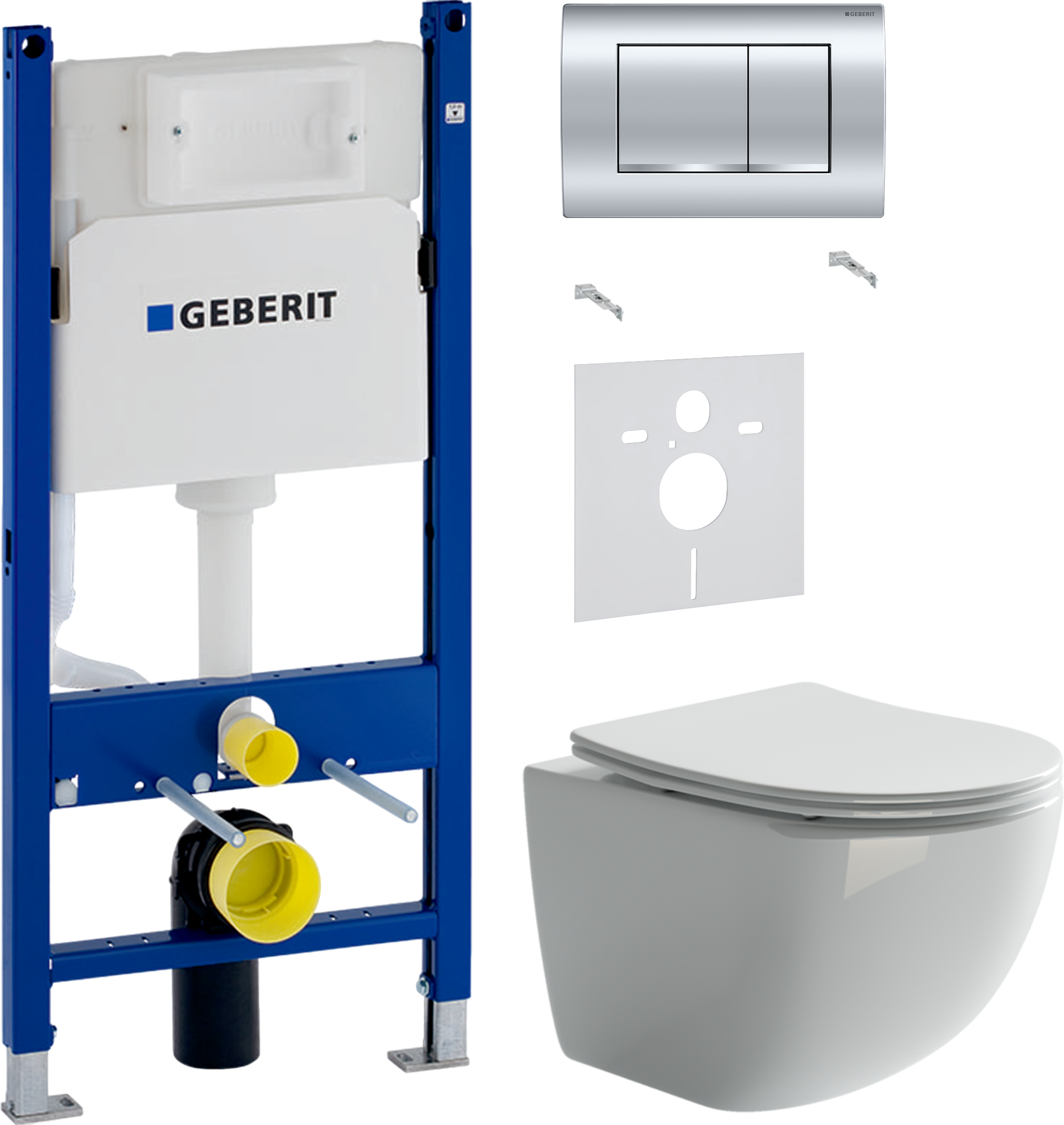 Комплект 3 в 1 Унитаз подвесной Ceramicanova Forma CN3009 + Звукоизоляция Geberit 156.050.00.1 + Инсталляция с кнопкой Duofix Delta 458.163.21.1 цвет хром