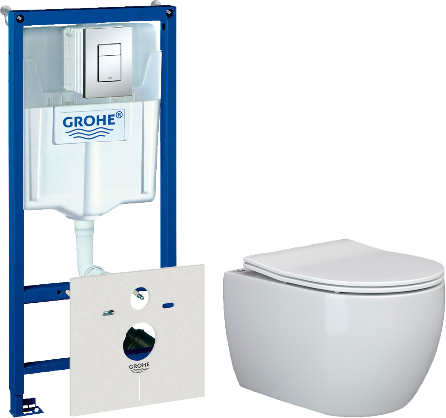 Комплект  Унитаз подвесной Ceramicanova Play CN3001 с микролифтом, безободковый + Система инсталляции для унитазов Grohe Rapid SL 38772001, 3 в 1 с кн