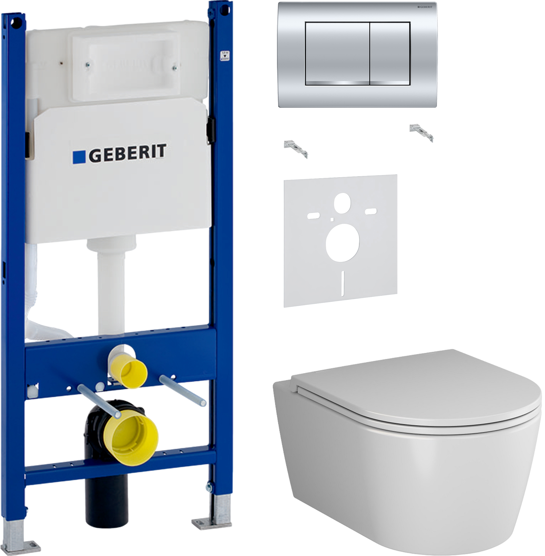 Комплект 3 в 1 Унитаз подвесной AM.PM Func C8F1700SC + Звукоизоляция Geberit 156.050.00.1 + Инсталляция с кнопкой Duofix Delta 458.163.21.1 цвет хром