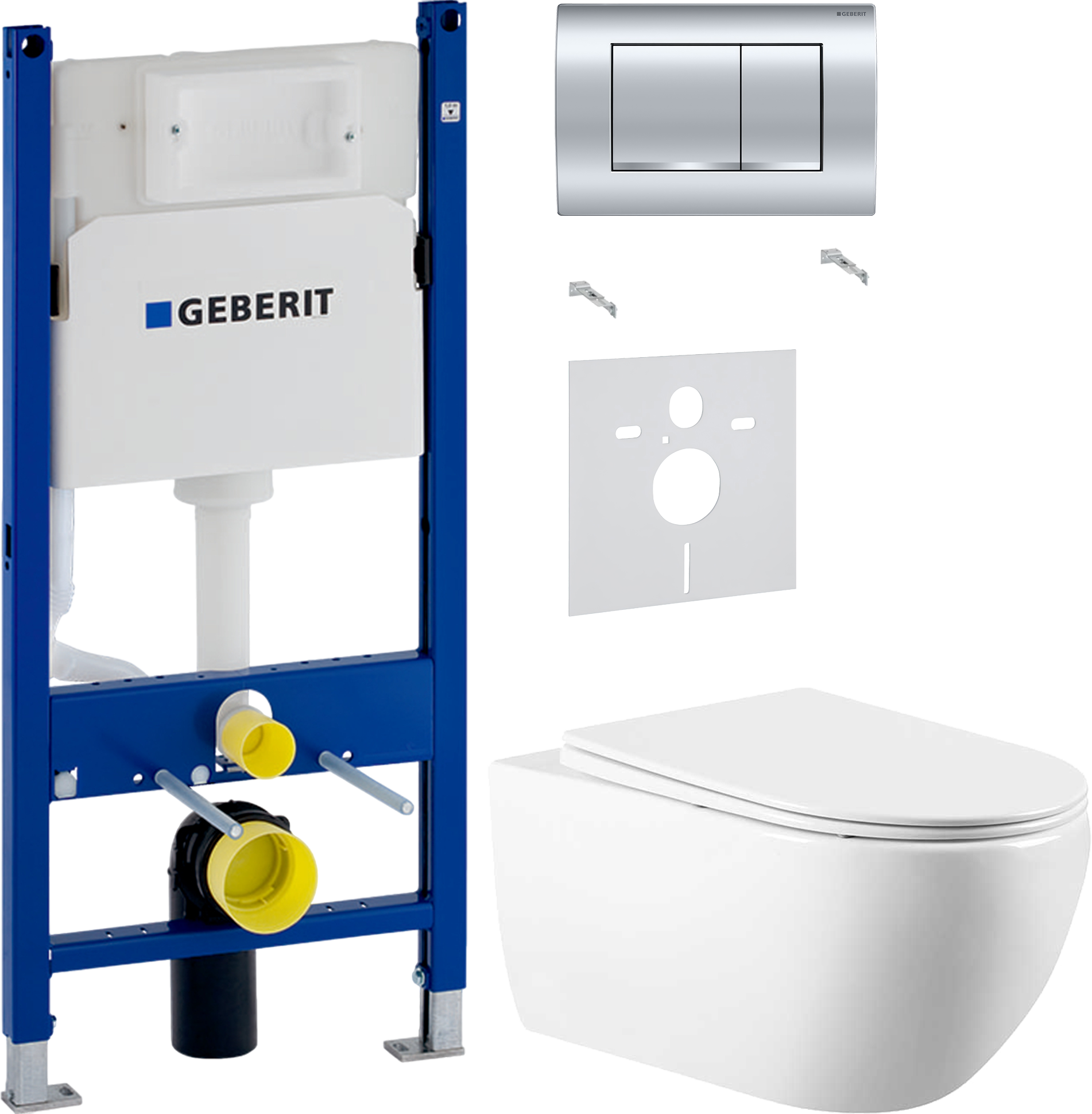 Комплект 3 в 1 Унитаз подвесной Vincea Evo VT1-34 + Звукоизоляция Geberit 156.050.00.1 + Инсталляция с кнопкой Duofix Delta 458.163.21.1 цвет хром