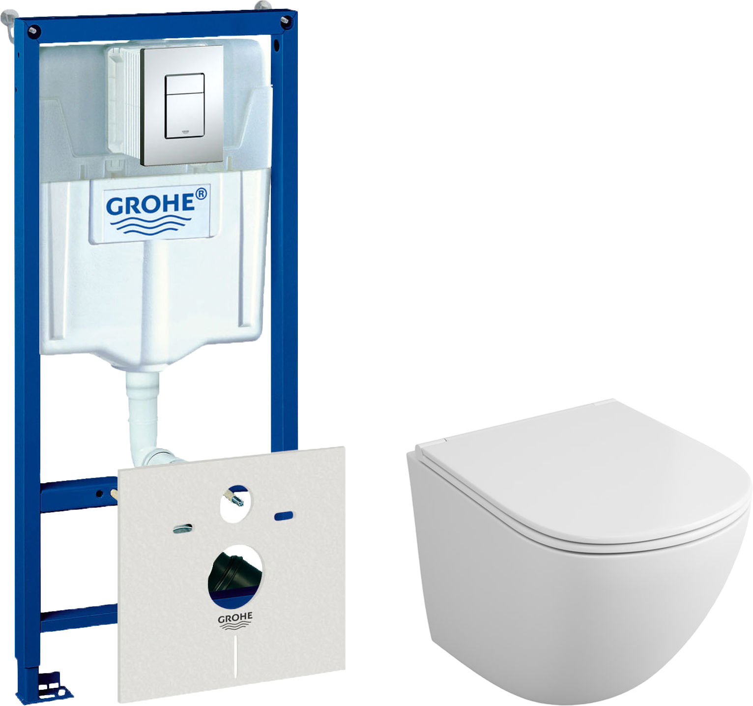 Комплект Унитаз подвесной Owl 1975 Vind TOWLT190302 безободковый + Инсталляция Grohe Rapid SL 38772001 3 в 1 с кнопкой смыва + Шумоизоляция 37131000