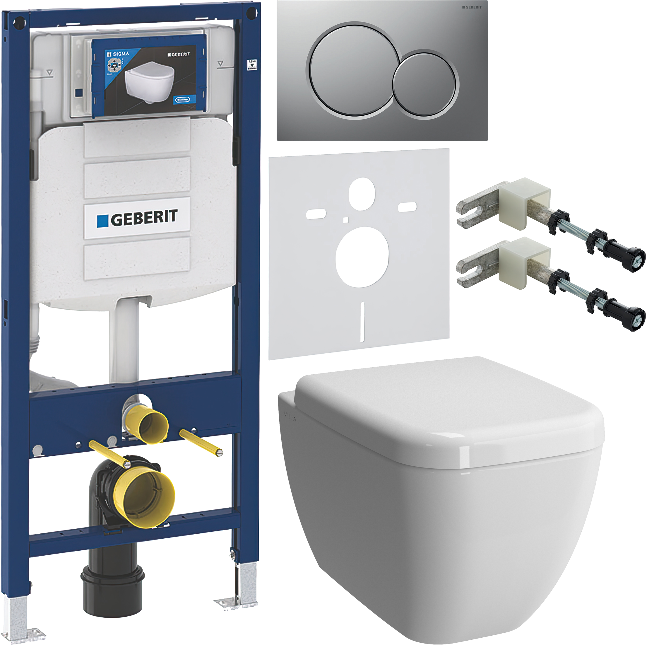 Комплект 6 в 1 Унитаз подвесной VitrA Shift 7742B003-0075 белая глянцевая + Сиденье 91-003-009 с микролифтом, петли хром + Крепления Geberit Duofix 111.815.00.1 к стене + Кнопка Sigma 01 115.770.JQ.5 цвет матовый хром + Звукоизоляция 156.050.00.1 + Инстал
