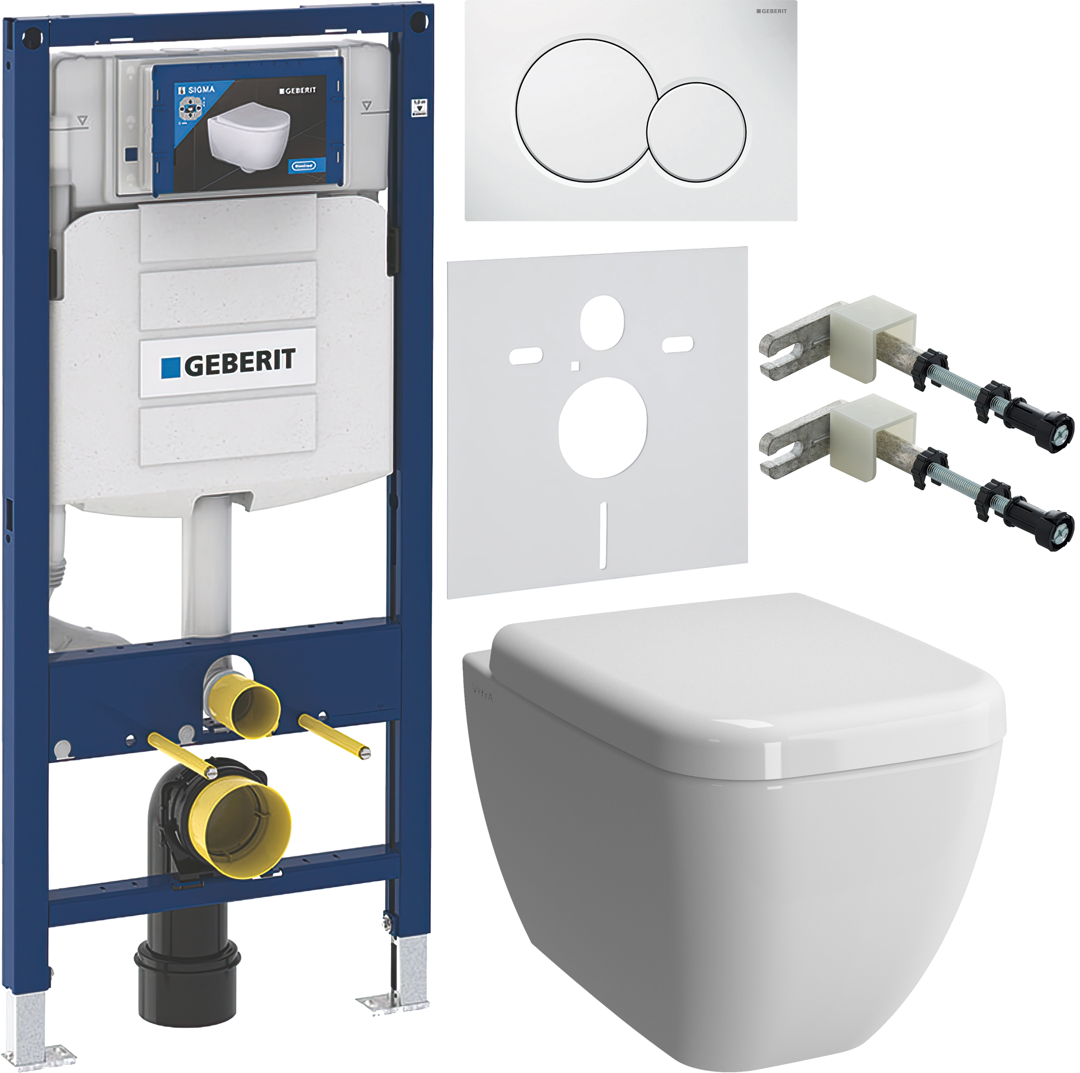 Комплект 6 в 1 Унитаз подвесной VitrA Shift 7742B003-0075 белая глянцевая + Сиденье 91-003-009 с микролифтом, петли хром + Инсталляция Geberit Duofix UP 320 111.300.00.5 (111.950.00.6) + Кнопка Sigma 01 115.770.11.5 цвет белый + Крепления 111.815.00.1 к с