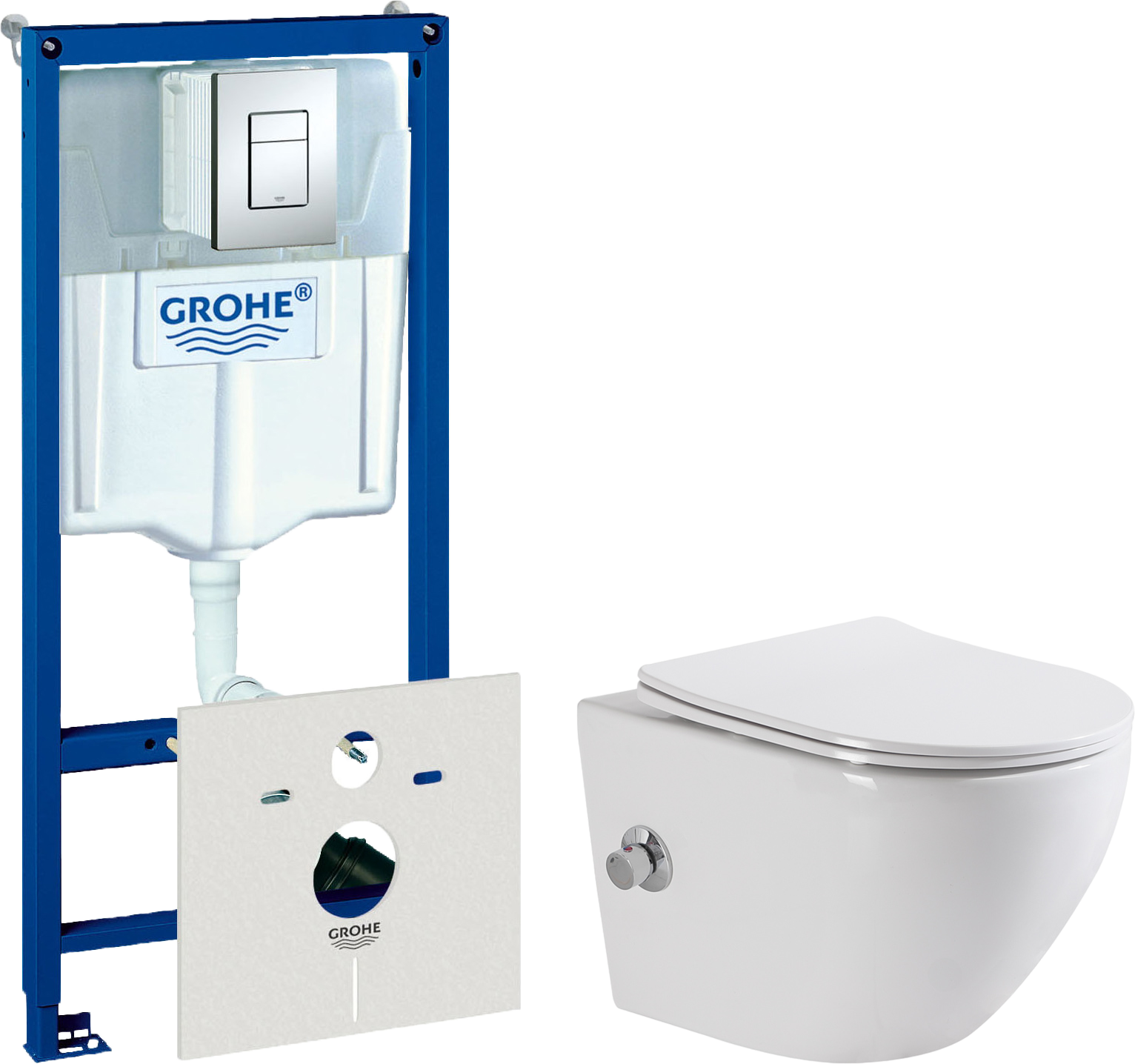Комплект  Унитаз подвесной BelBagno Uno BB3105CHR-BS/SC с микролифтом, со смесителем и функцией биде + Система инсталляции для унитазов Grohe Rapid SL