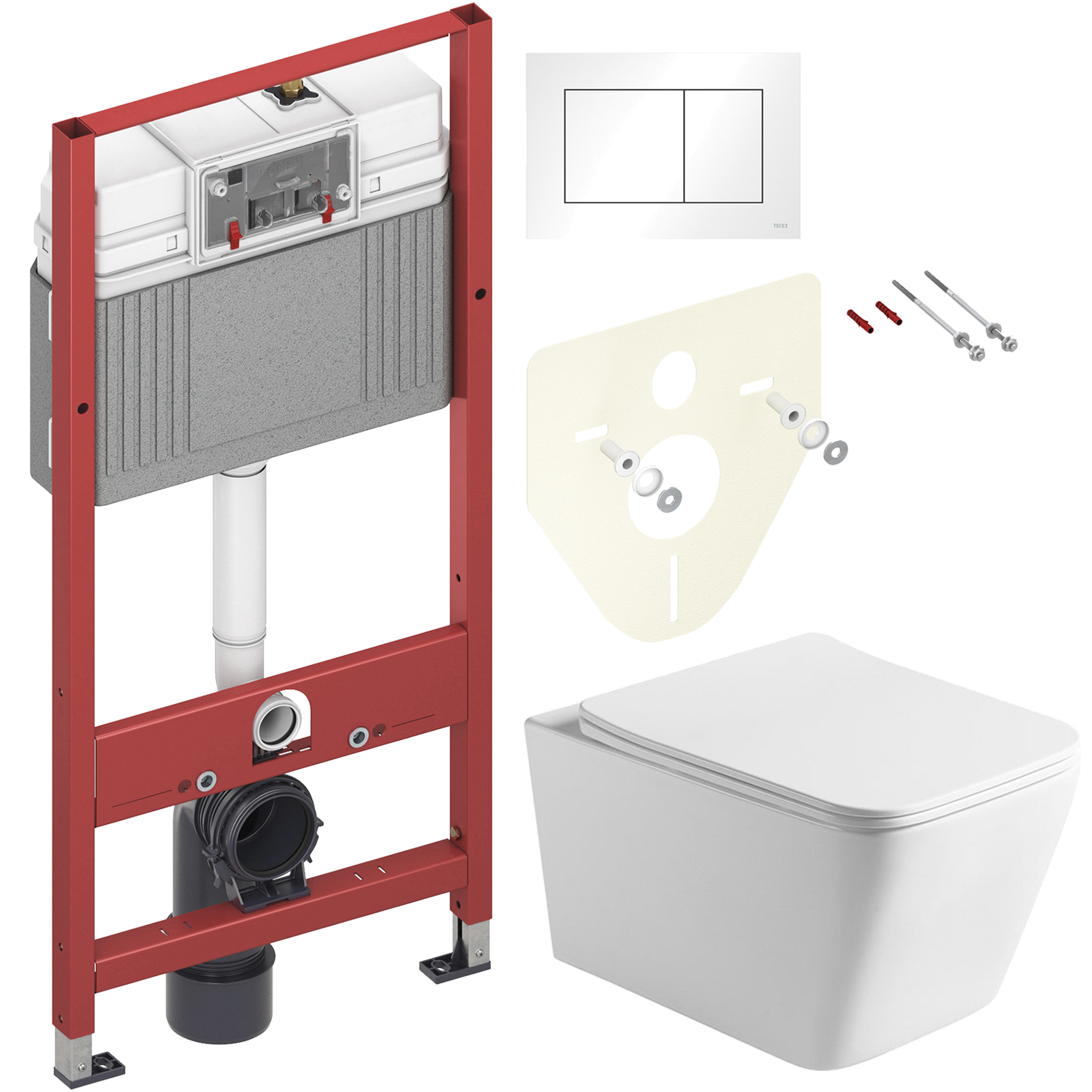 Комплект 2 в 1 Унитаз подвесной Vincea Q-Line VT1-12 + Инсталляция с кнопкой TECE Base 9400413