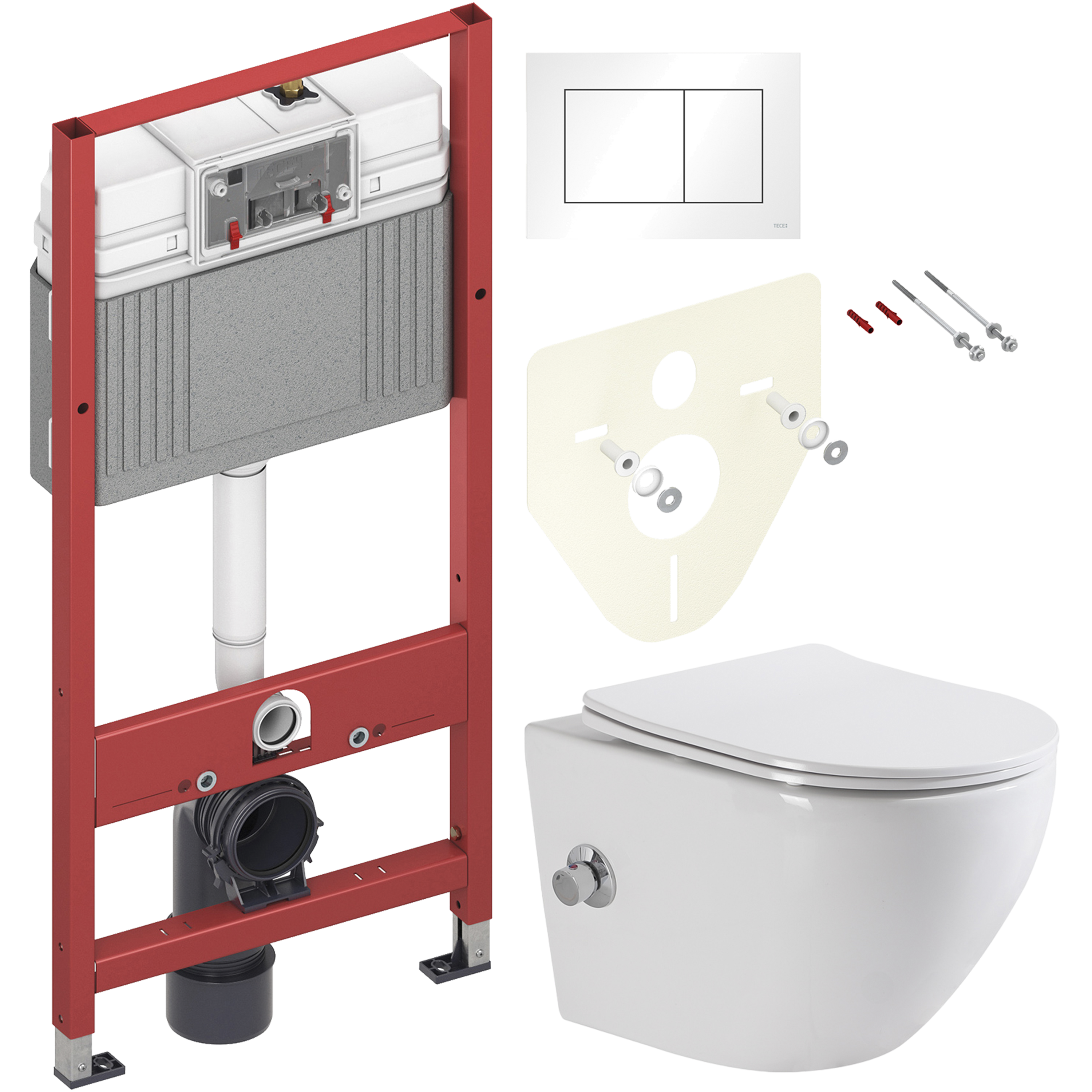 Комплект 2 в 1 Унитаз подвесной BelBagno Uno BB3105CHR-BS/SC + Инсталляция с кнопкой TECE Base 9400413