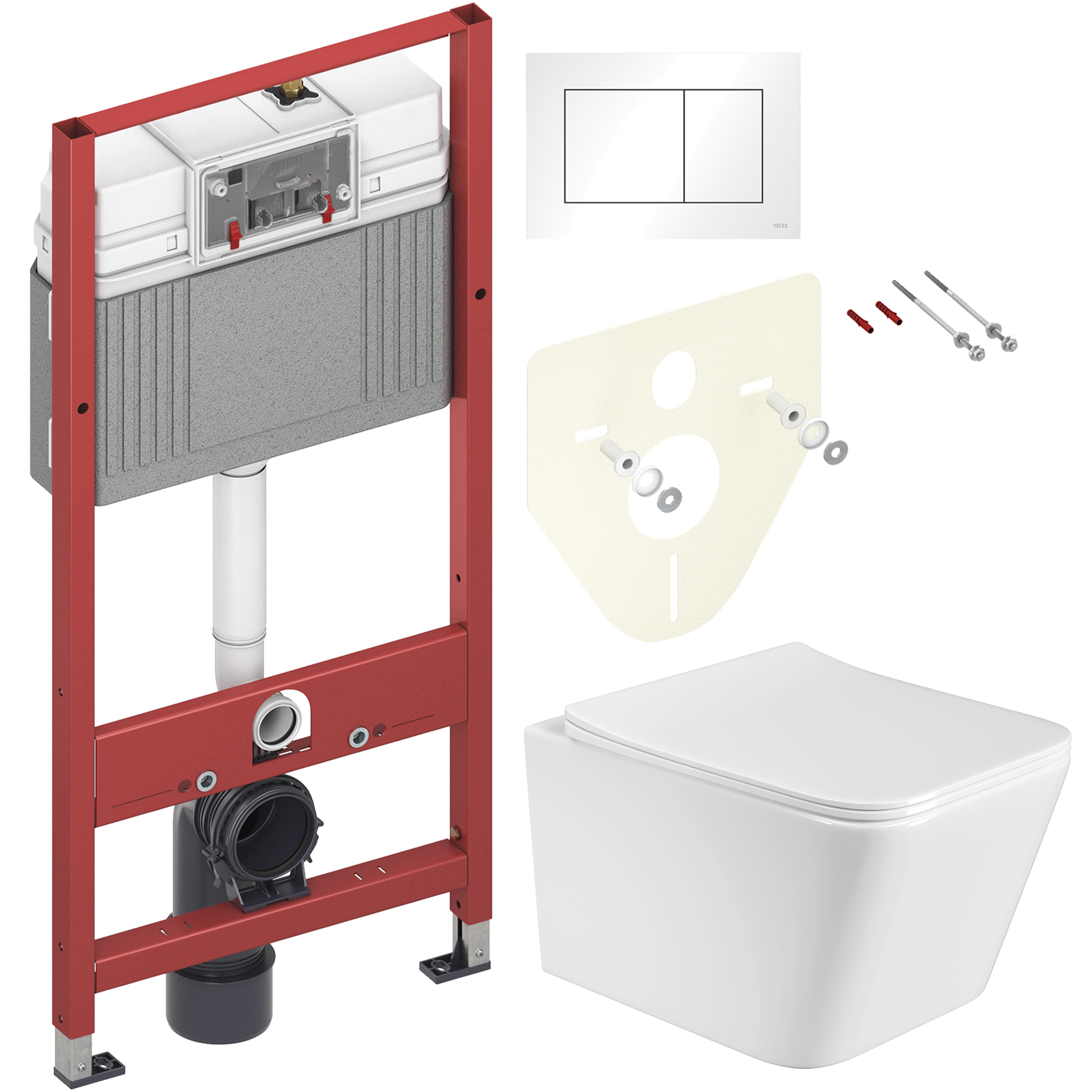 Комплект 2 в 1 Унитаз подвесной BOND Cube F04-10 + Инсталляция с кнопкой TECE Base 9400413