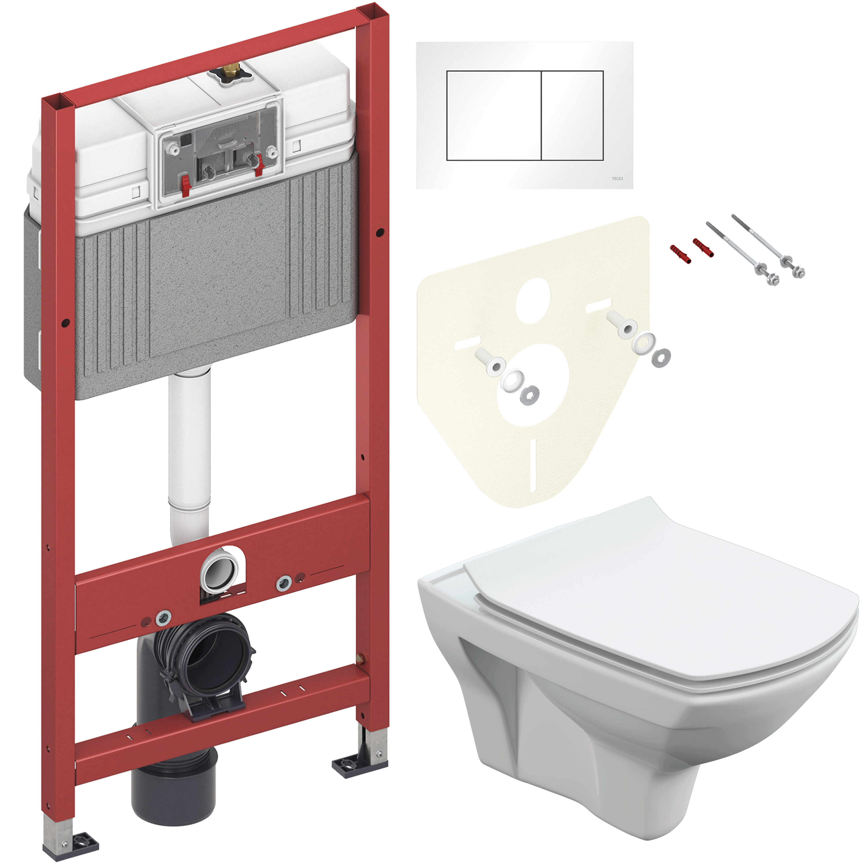 Комплект 2 в 1 Унитаз подвесной Cersanit Carina S-MZ-CARINA-XL-COn-S-DL-w + Инсталляция с кнопкой TECE Base 9400413
