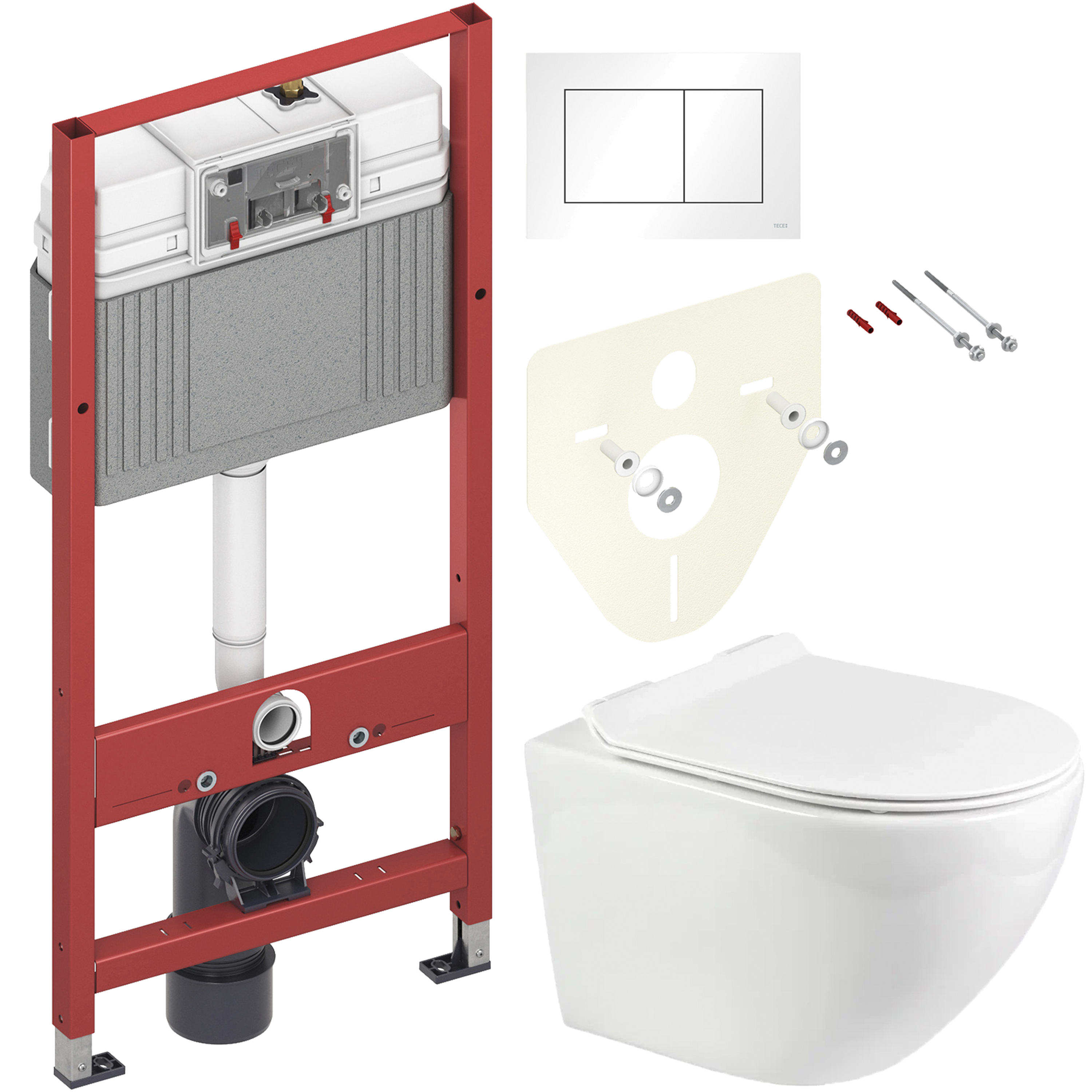 Комплект 2 в 1 Унитаз подвесной BOND Oval F01-10 + Инсталляция с кнопкой TECE Base 9400413