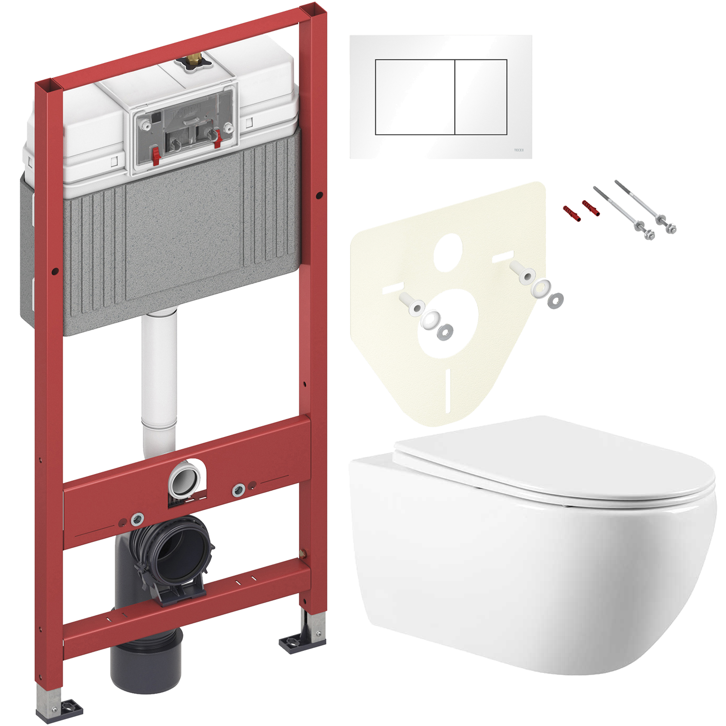 Комплект 2 в 1 Унитаз подвесной Vincea Evo VT1-34 + Инсталляция с кнопкой TECE Base 9400413