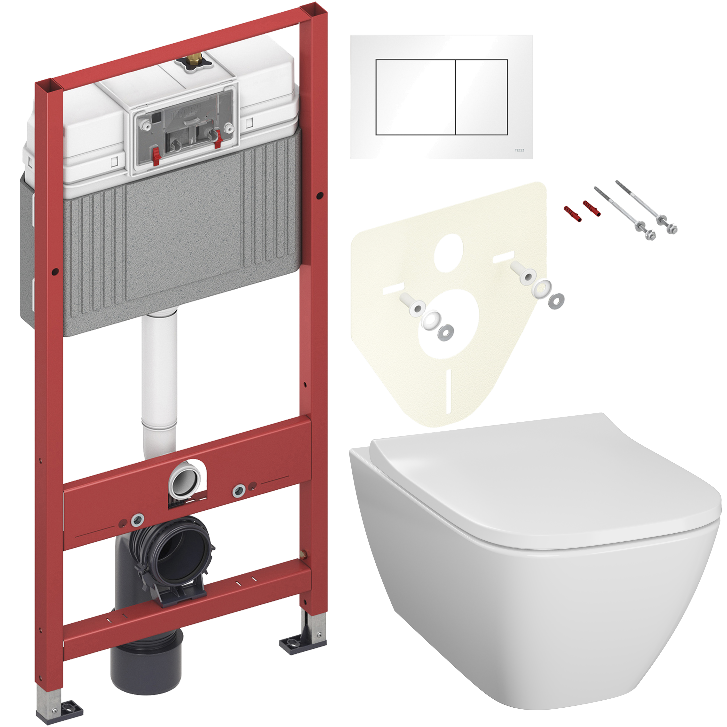 Комплект 2 в 1 Унитаз подвесной Geberit Smyle Square 500.683.01.1 + Инсталляция с кнопкой TECE Base 9400413