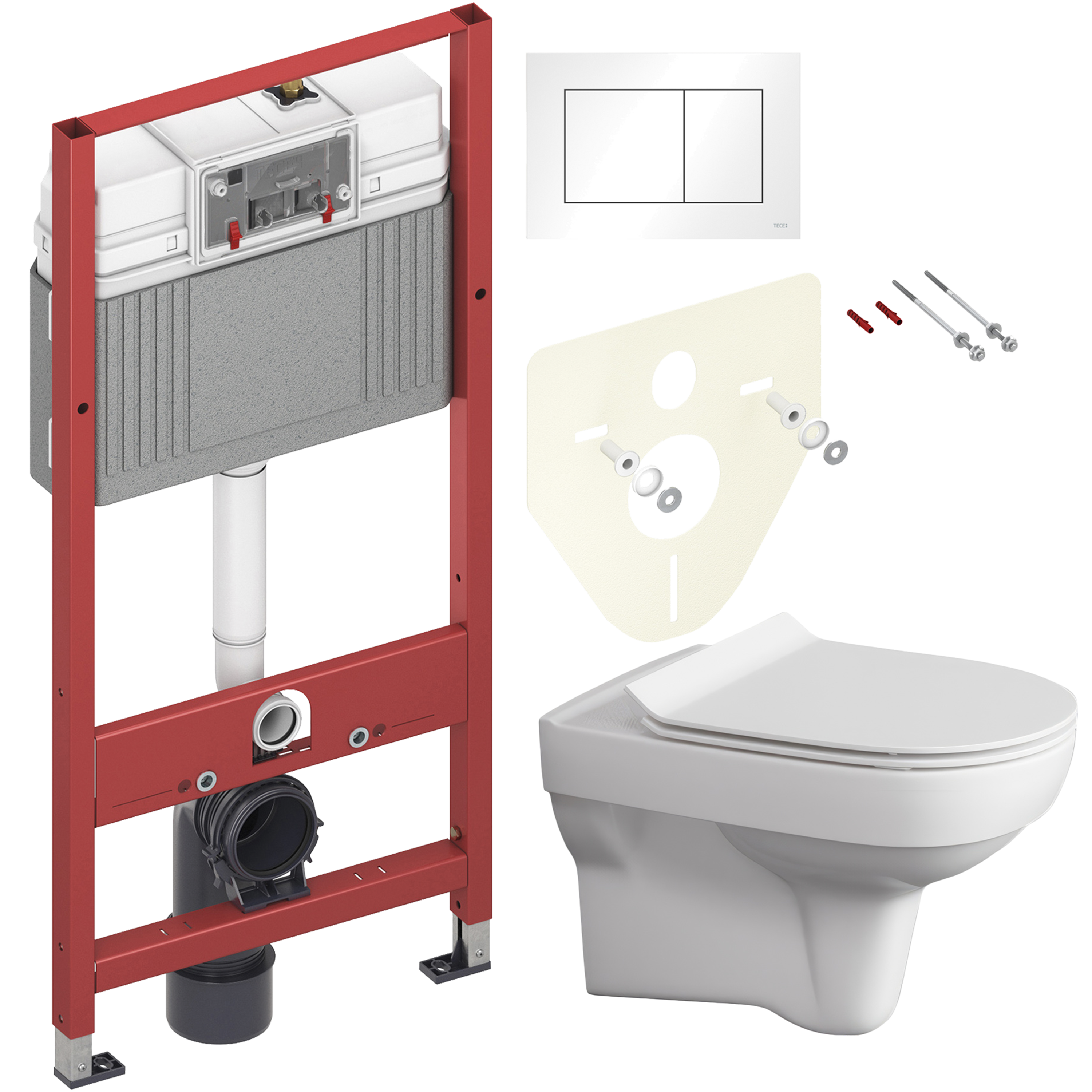 Комплект 2 в 1 Унитаз подвесной Cersanit City S-MZ-CITY-COn-S-DL-w + Инсталляция с кнопкой TECE Base 9400413