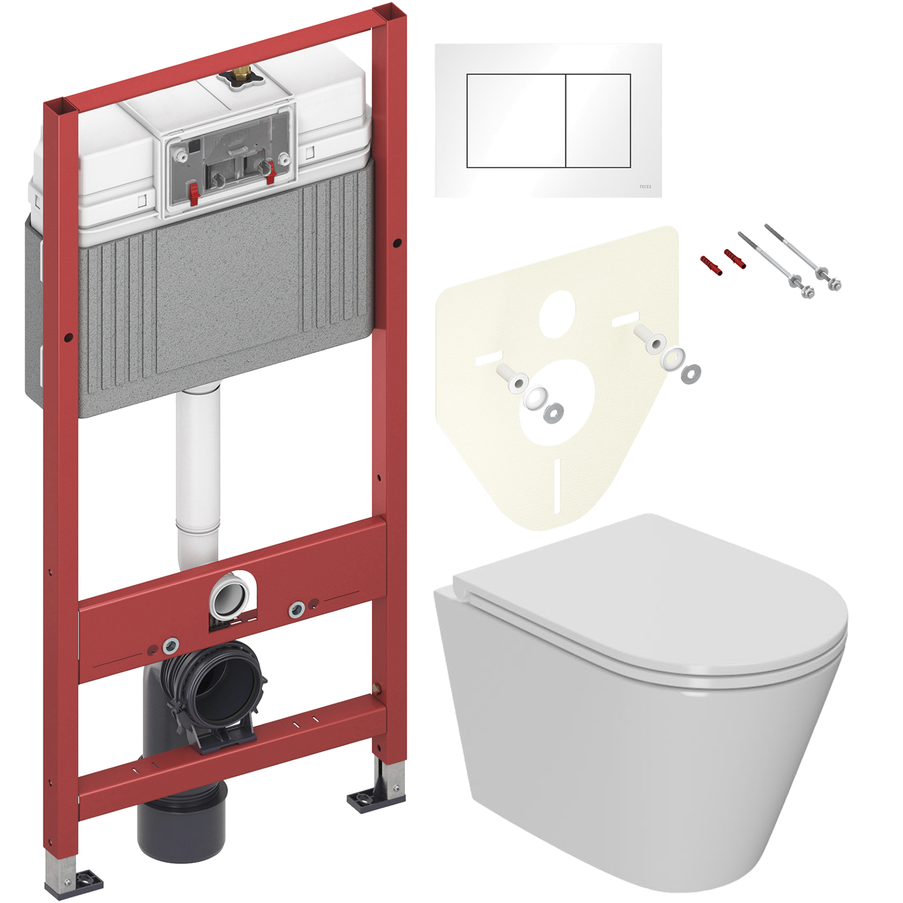 Комплект 2 в 1 Унитаз подвесной Bauedge BK0001-HQ3 + Инсталляция с кнопкой TECE Base 9400413