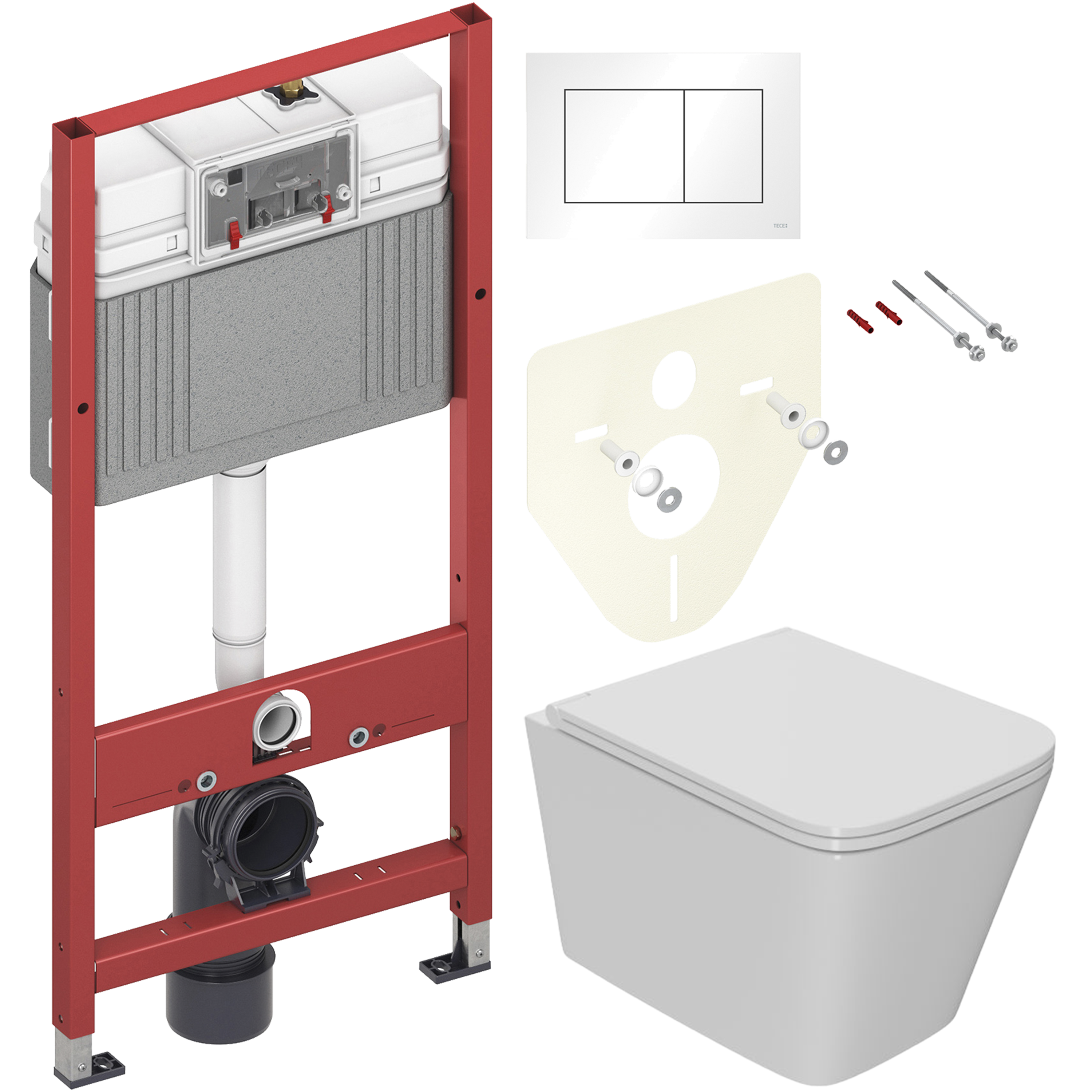 Комплект 2 в 1 Унитаз подвесной Bauedge BS0001-HQ2 + Инсталляция с кнопкой TECE Base 9400413