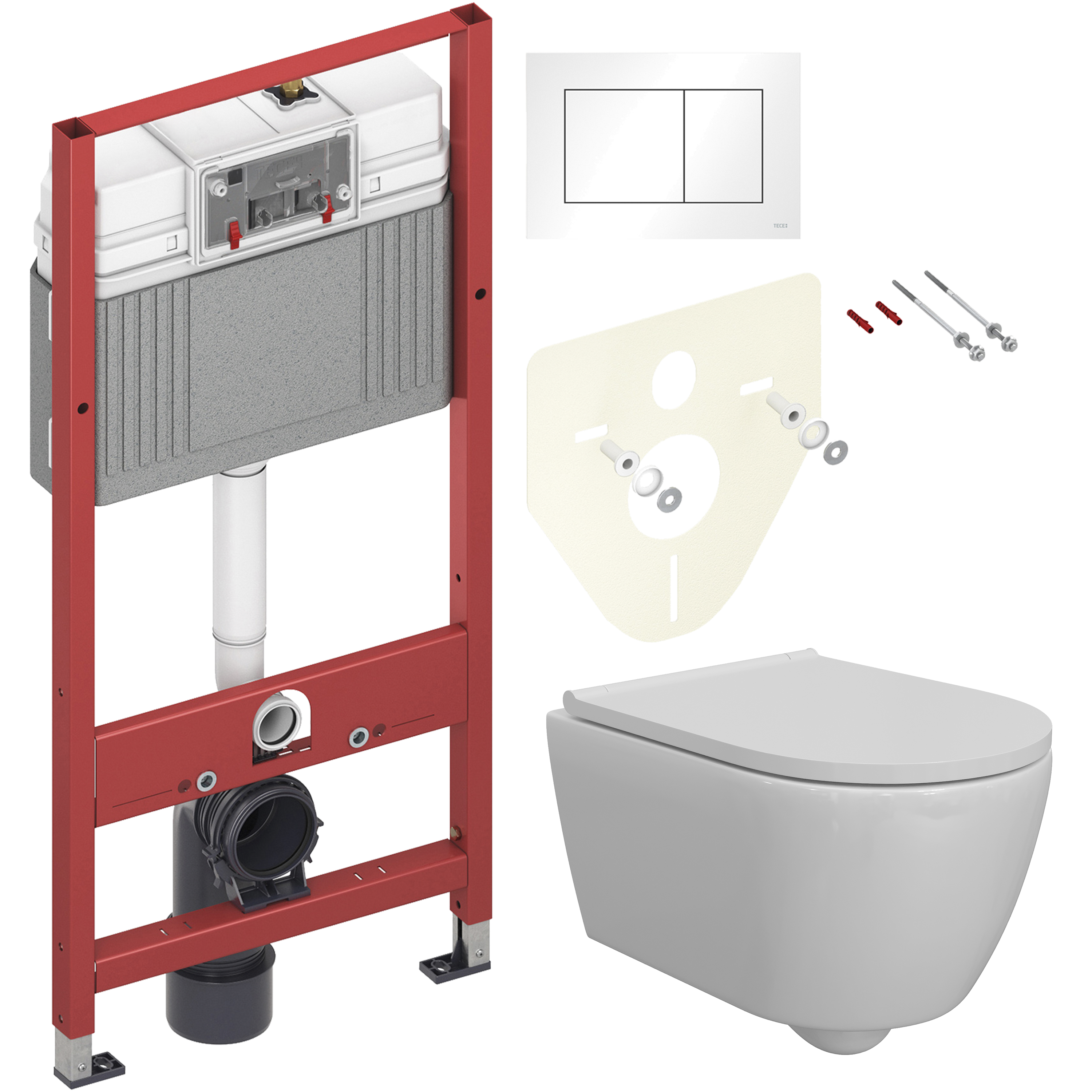 Комплект 5 в 1: Инсталляция TECE Base 9400413 + Унитаз подвесной DIWO Коломна 0700 + Сиденье с микролифтом + Кнопка белая + Комплект шумоизоляции, креплений