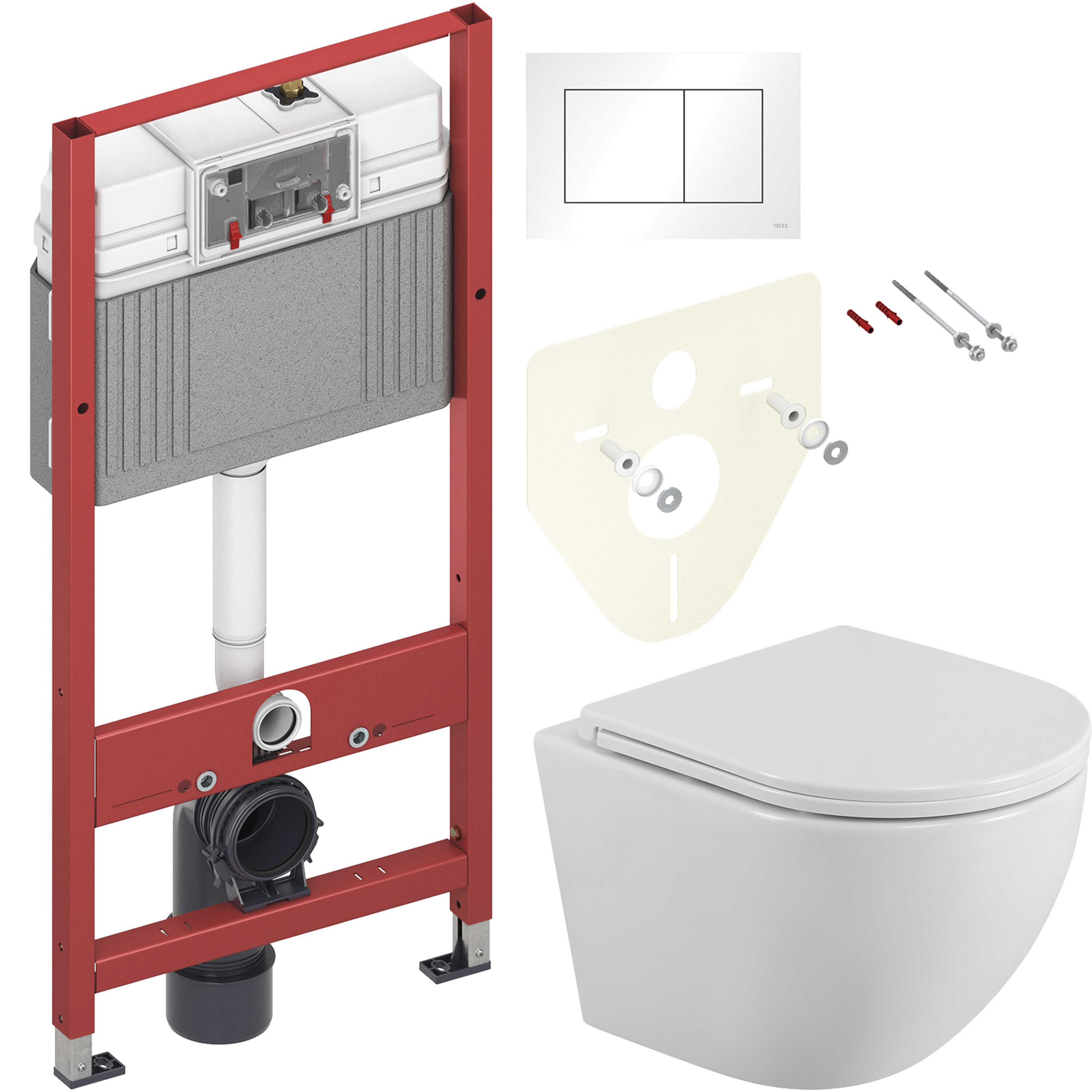 Комплект 2 в 1 Унитаз подвесной BelBagno Uno BB3105CHR/SC + Инсталляция с кнопкой TECE Base 9400413 цвет белый