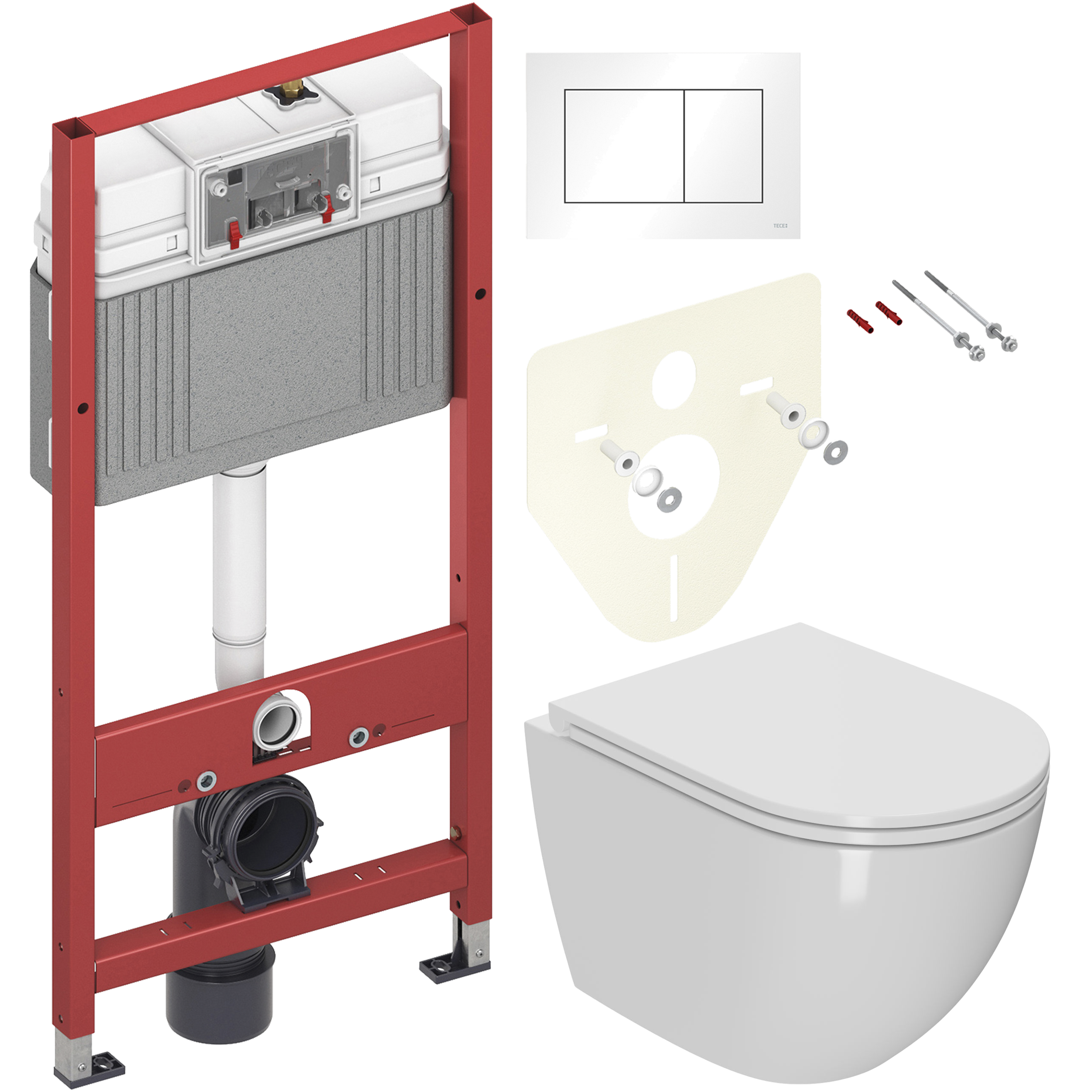 Комплект 2 в 1 Унитаз подвесной Bauedge Bau Dream + Инсталляция с кнопкой TECE Base 9400413 цвет белый