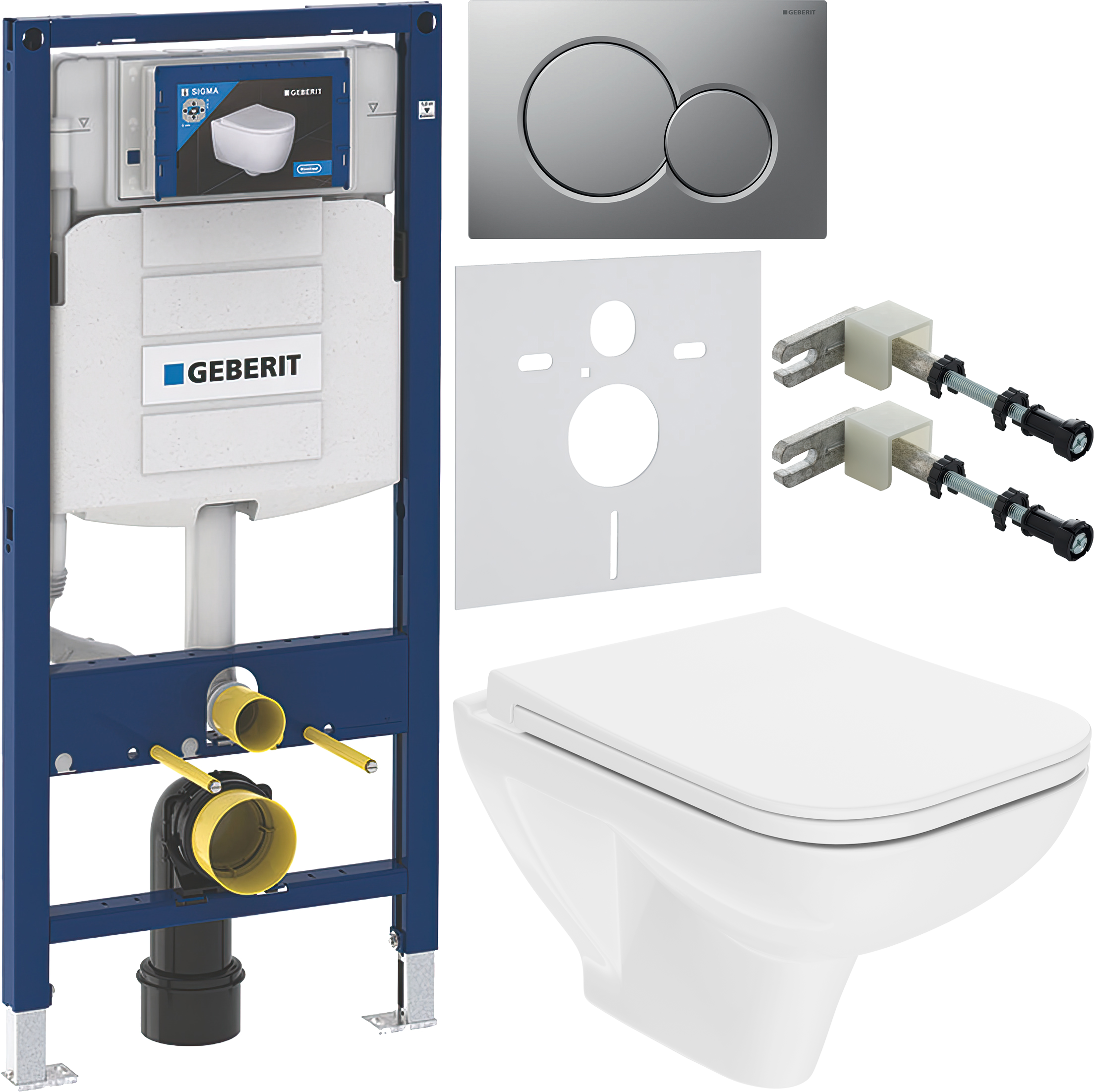 Комплект 6 в 1 Унитаз подвесной DIWO Сочи 7508N003-0079 безободковый + Сиденье Yakut 0344 быстросъемное, с микролифтом + Инсталляция Geberit Duofix UP 320 111.300.00.5 (111.950.00.6) + Кнопка Sigma 01 115.770.JQ.5 цвет матовый хром + Крепления 111.815.00.