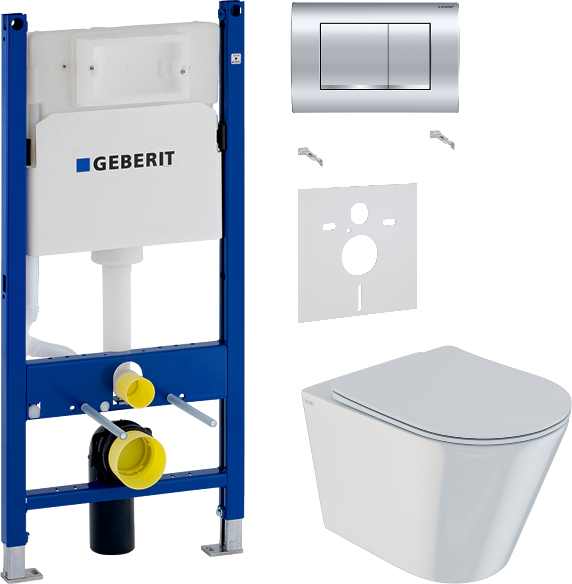 Комплект 3 в 1 Унитаз подвесной IDDIS Calipso CALRDSEI25 + Звукоизоляция Geberit 156.050.00.1 + Инсталляция с кнопкой Duofix Delta 458.163.21.1 цвет хром