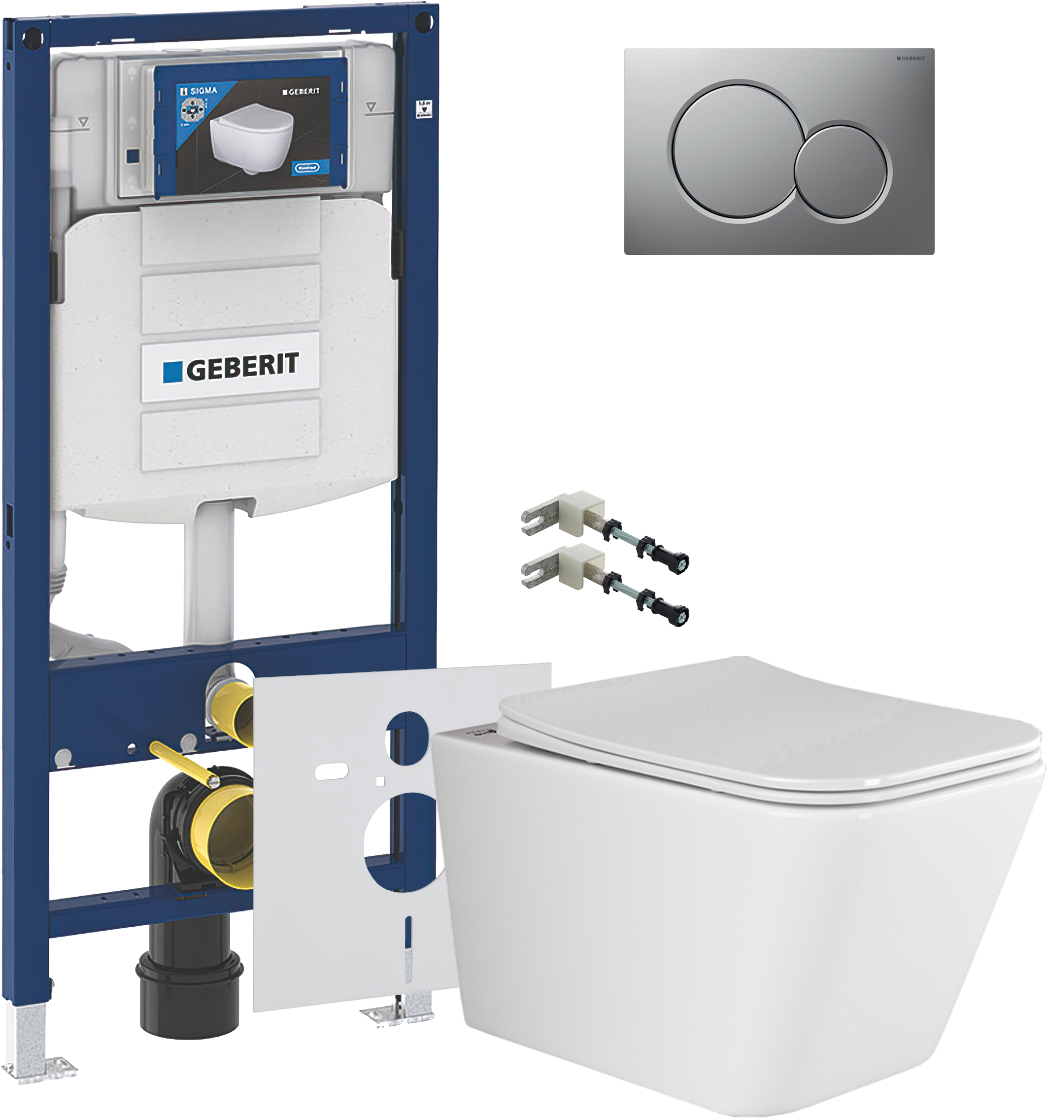 Комплект 5 в 1 Унитаз подвесной Ceramicanova Metric Rimless CN3007 + Крепления Geberit Duofix 111.815.00.1 к стене + Звукоизоляция 156.050.00.1 + Инсталляция UP 320 111.300.00.5 (111.950.00.6) + Кнопка Sigma 01 115.770.JQ.5 цвет матовый хром