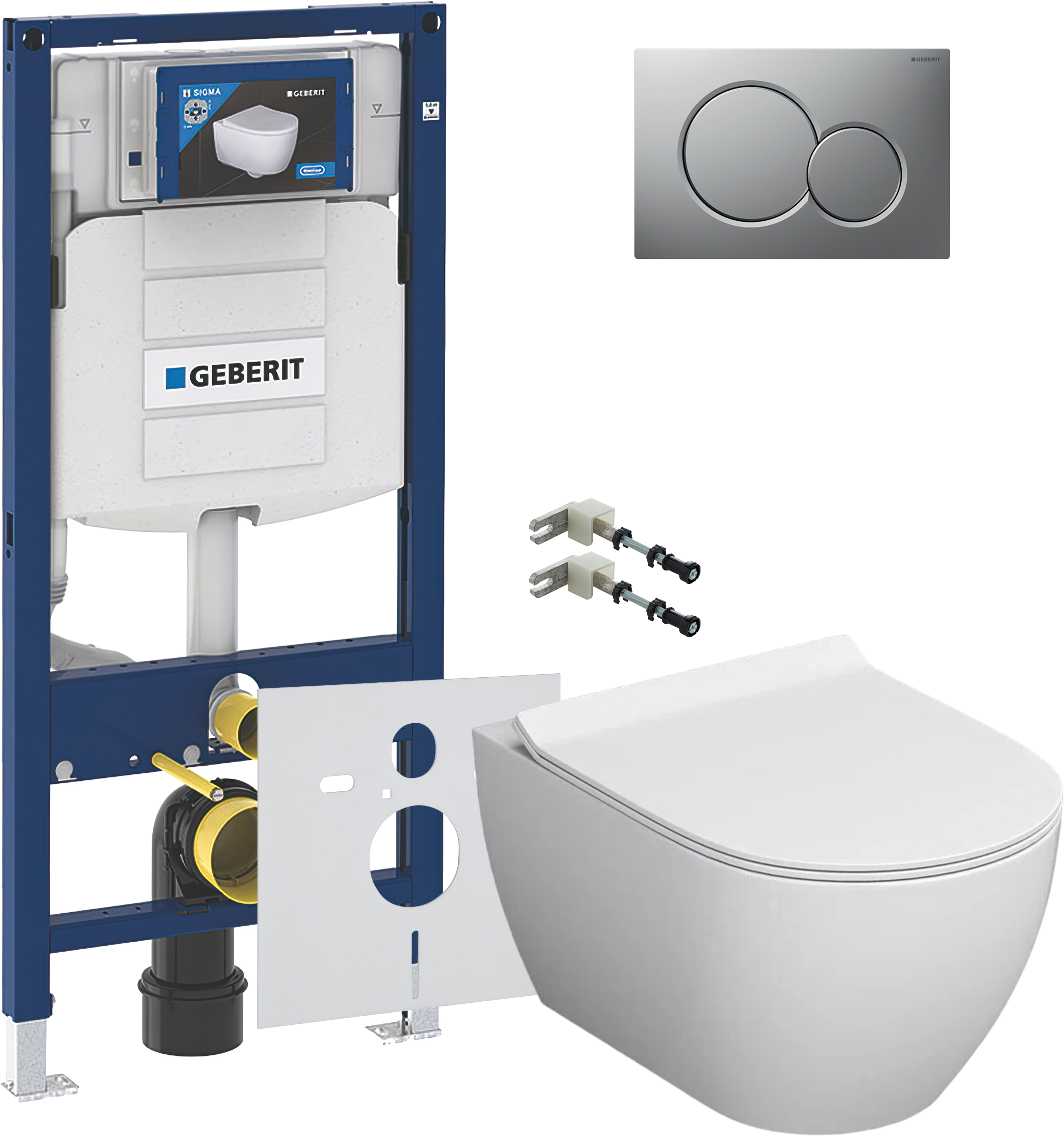 Комплект 5 в 1 Унитаз подвесной BOND Oval F01-10 + Крепления Geberit Duofix 111.815.00.1 к стене + Звукоизоляция 156.050.00.1 + Инсталляция UP 320 111.300.00.5 (111.950.00.6) + Кнопка Sigma 01 115.770.JQ.5 цвет матовый хром