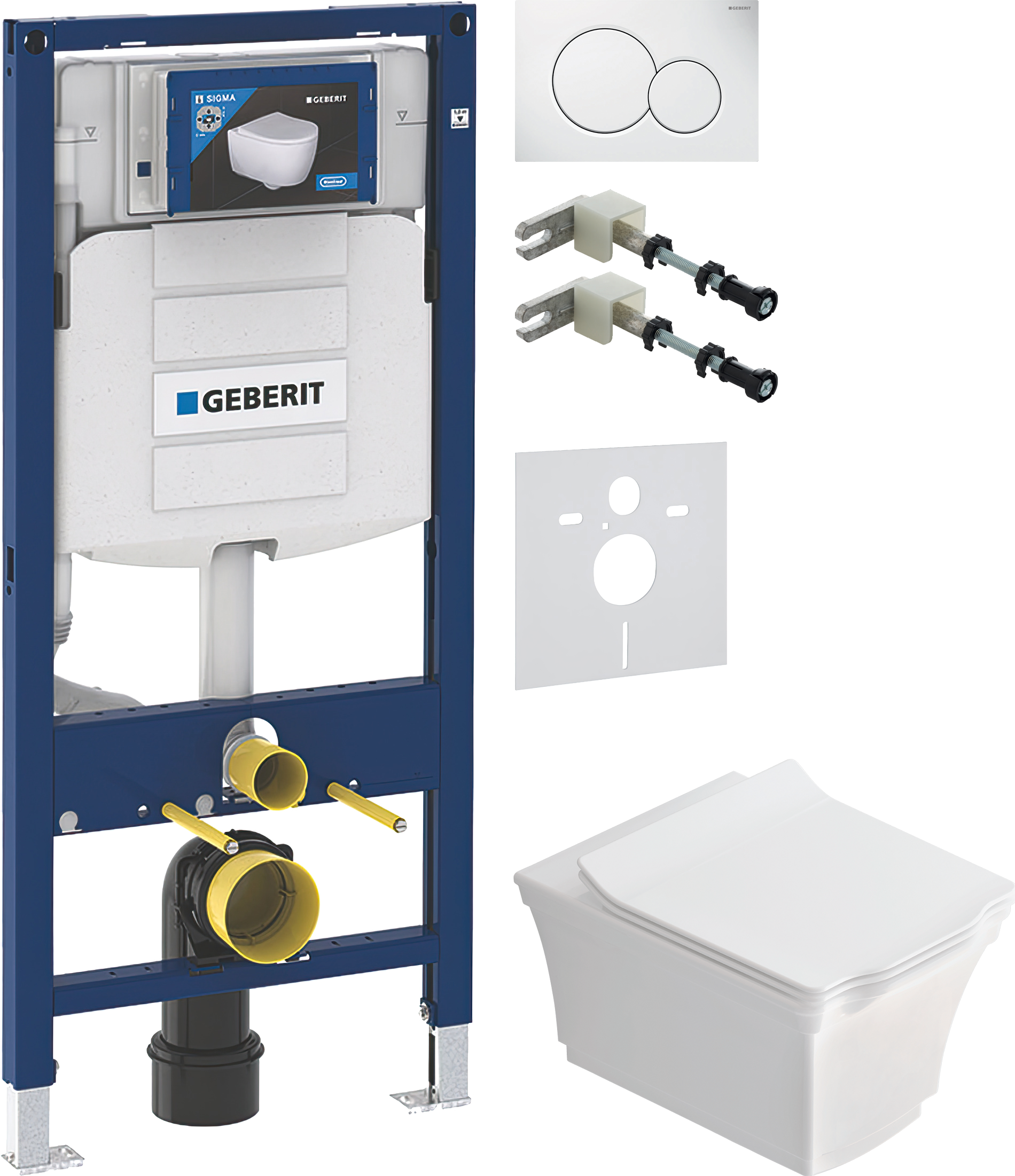 Комплект 5 в 1 Унитаз подвесной STWORKI Хадстен SETK3304-0616-001-1-6000 + Крепления Geberit Duofix 111.815.00.1 к стене + Звукоизоляция 156.050.00.1 + Инсталляция UP 320 111.300.00.5 (111.950.00.6) + Кнопка Sigma 01 115.770.11.5 цвет белый