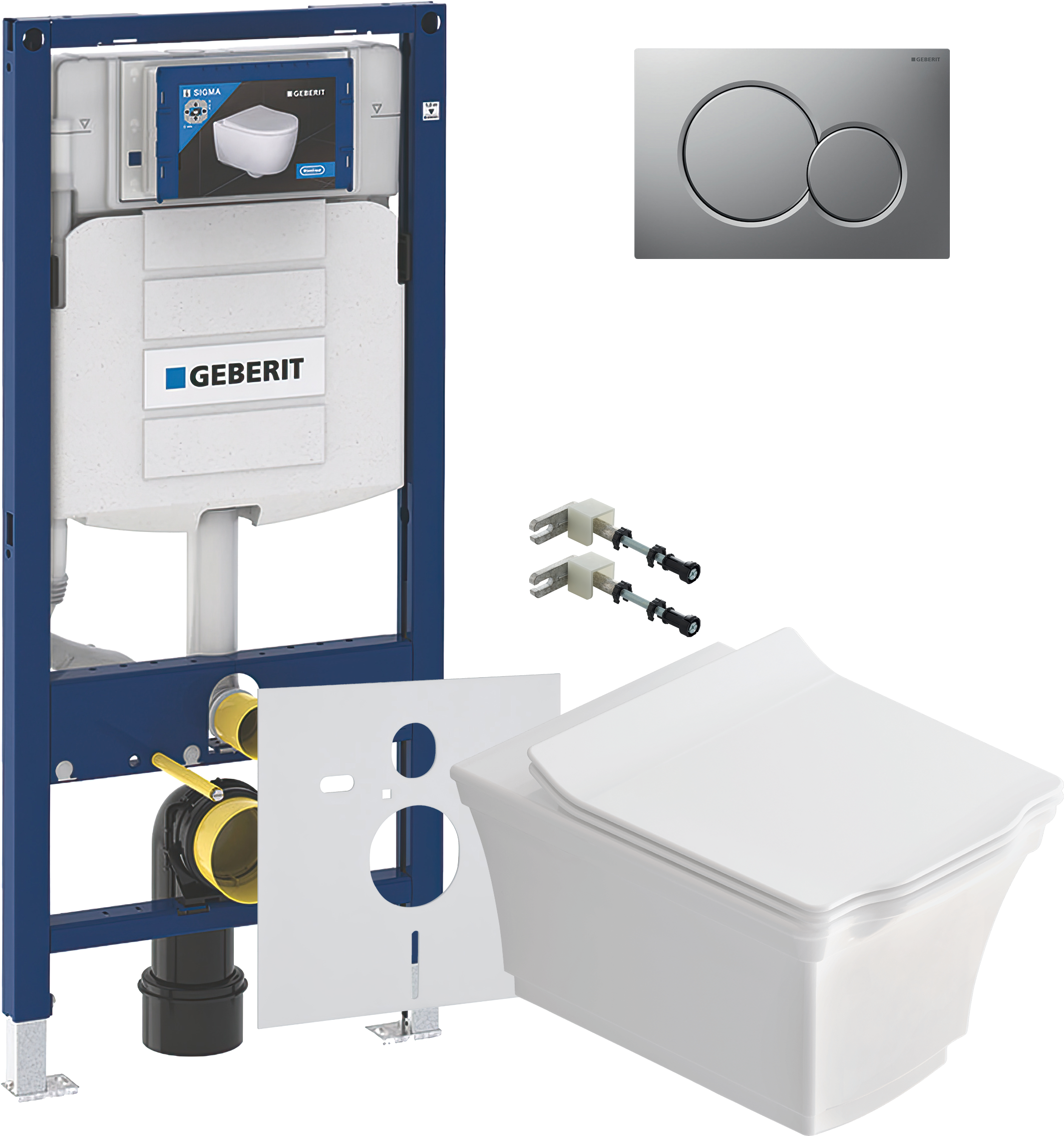 Комплект 5 в 1 Унитаз подвесной STWORKI Хадстен SETK3304-0616-001-1-6000 + Крепления Geberit Duofix 111.815.00.1 к стене + Звукоизоляция 156.050.00.1 + Инсталляция UP 320 111.300.00.5 (111.950.00.6) + Кнопка Sigma 01 115.770.JQ.5 цвет матовый хром
