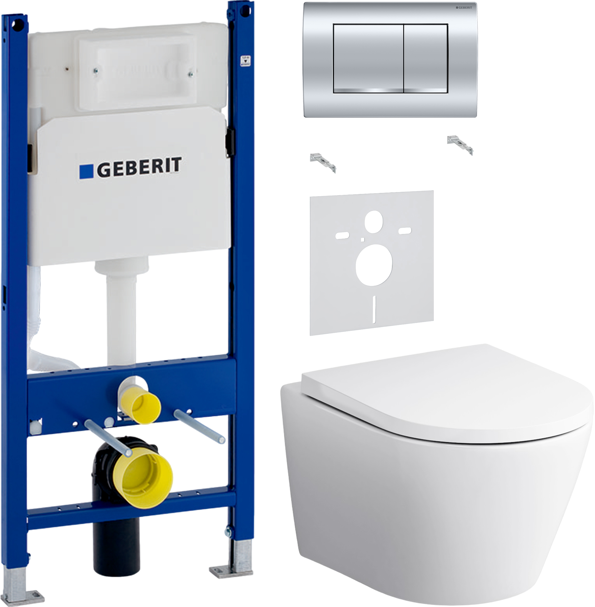 Комплект 3 в 1 Унитаз подвесной AM.PM Sense C741701SC + Звукоизоляция Geberit 156.050.00.1 + Инсталляция с кнопкой Duofix Delta 458.163.21.1 цвет хром