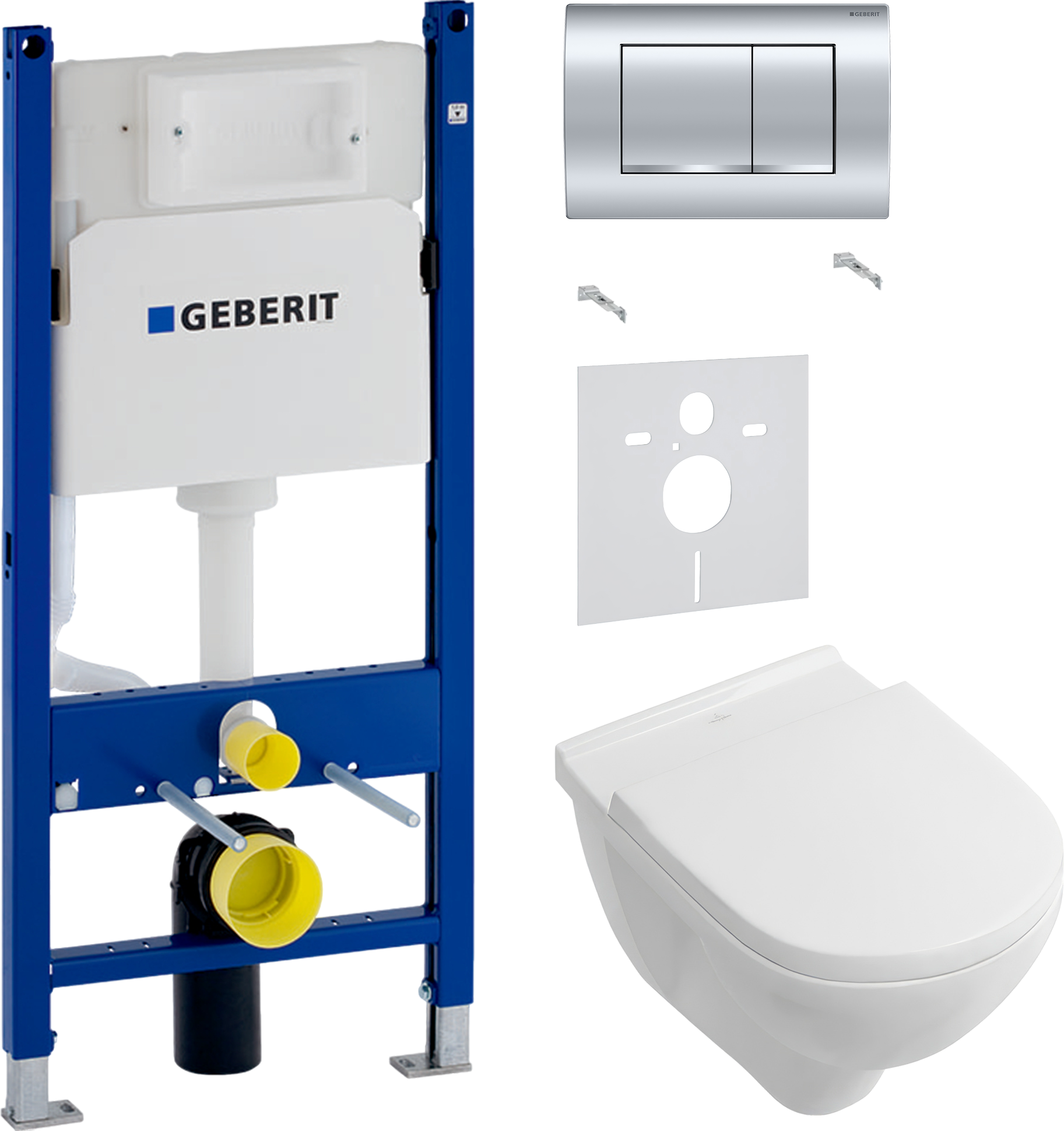 Комплект 3 в 1 Унитаз подвесной Villeroy & Boch O.Novo 5660HR01 + Звукоизоляция Geberit 156.050.00.1 + Инсталляция с кнопкой Duofix Delta 458.163.21.1 цвет хром