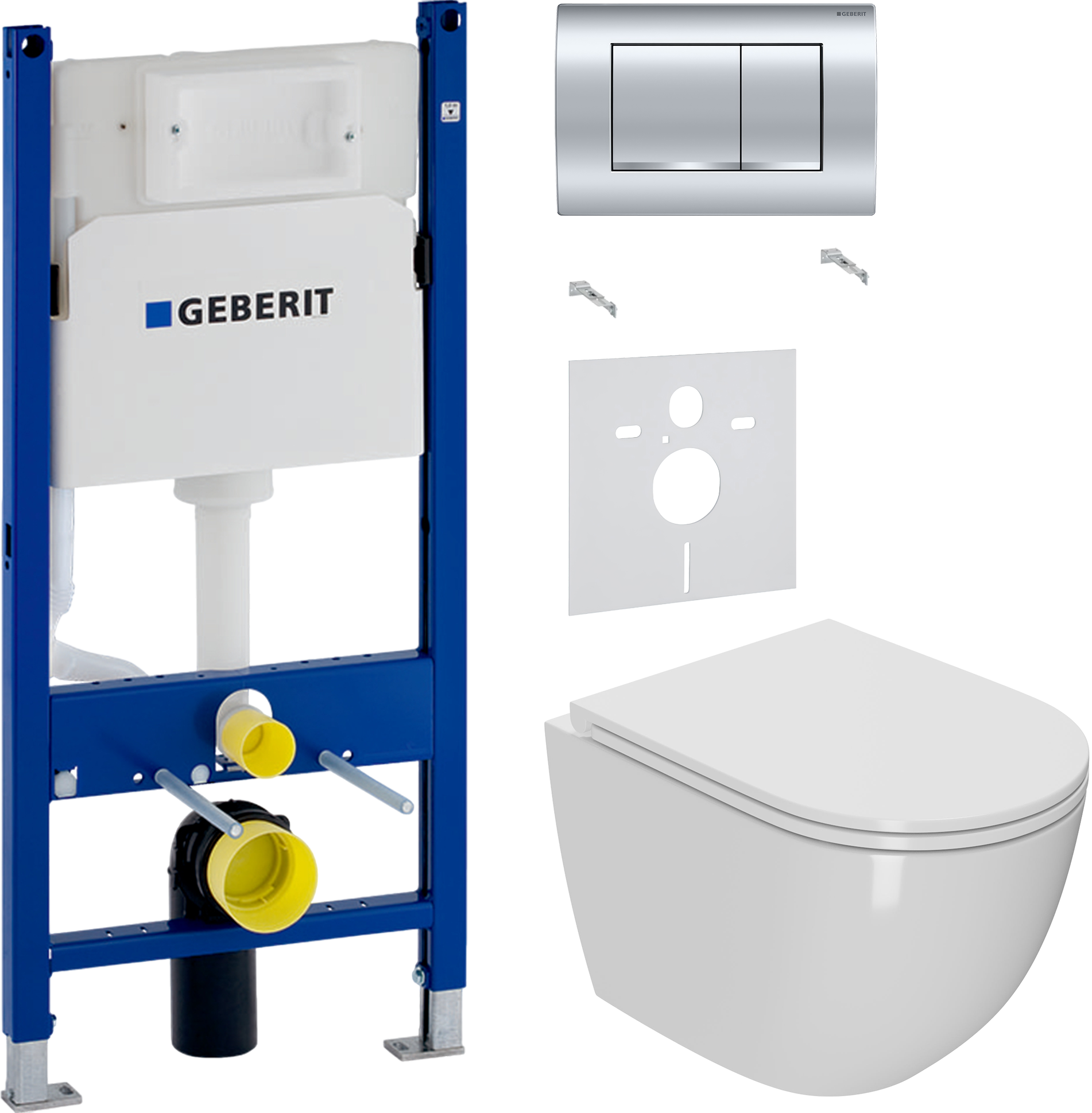 Комплект 3 в 1 Унитаз подвесной Bauedge Bau Dream Hurricane-2 с микролифтом, безободковый, белый + Звукоизоляция Geberit 156.050.00.1 + Инсталляция с кнопкой Duofix Delta 458.163.21.1 цвет хром