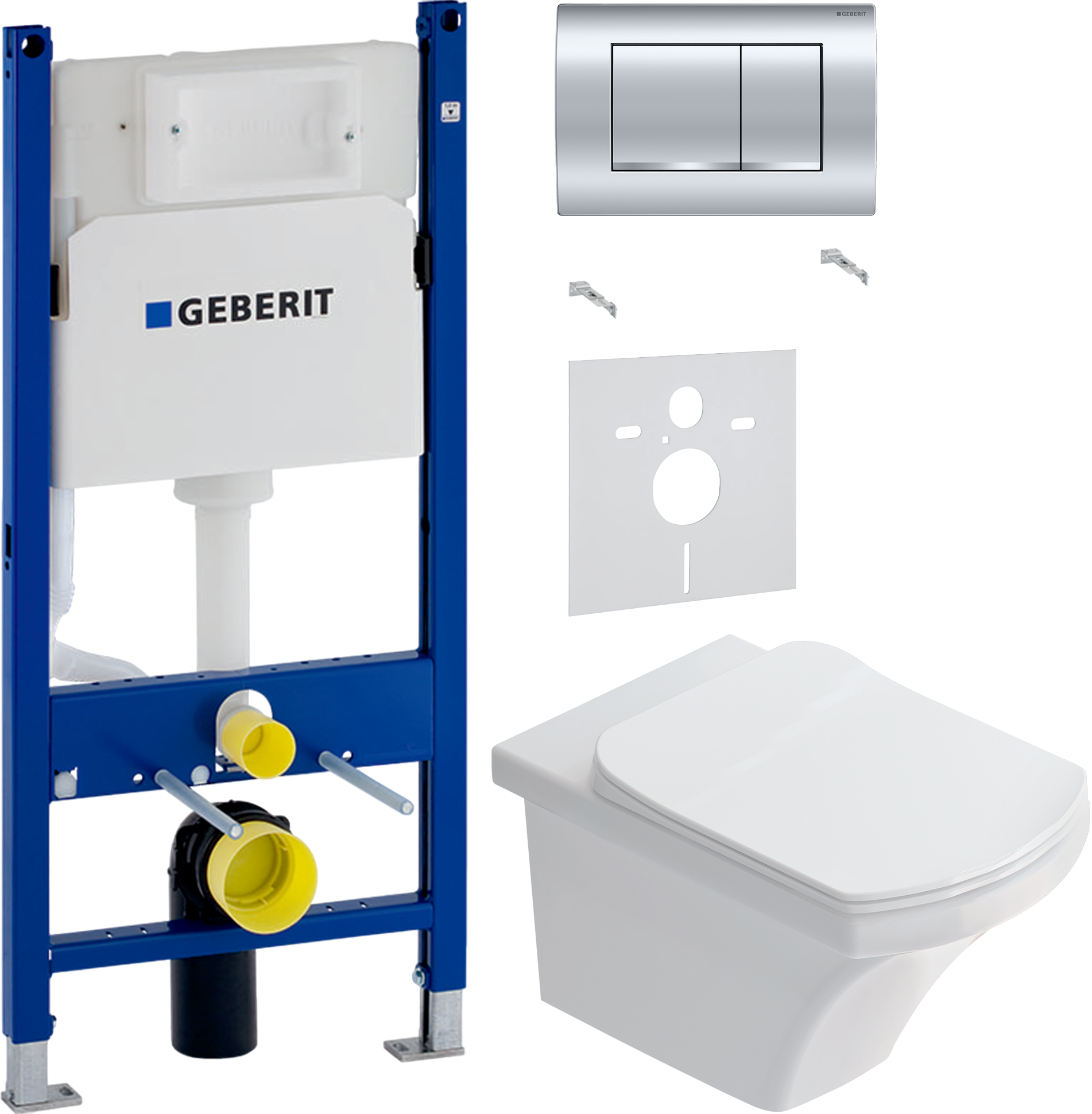 Комплект 3 в 1 Унитаз подвесной STWORKI Хальмстад SETK2804-0606-001-1-6000, с микролифтом + Звукоизоляция Geberit + Инсталляция с кнопкой Duofix Delta 458.163.21.1 цвет хром