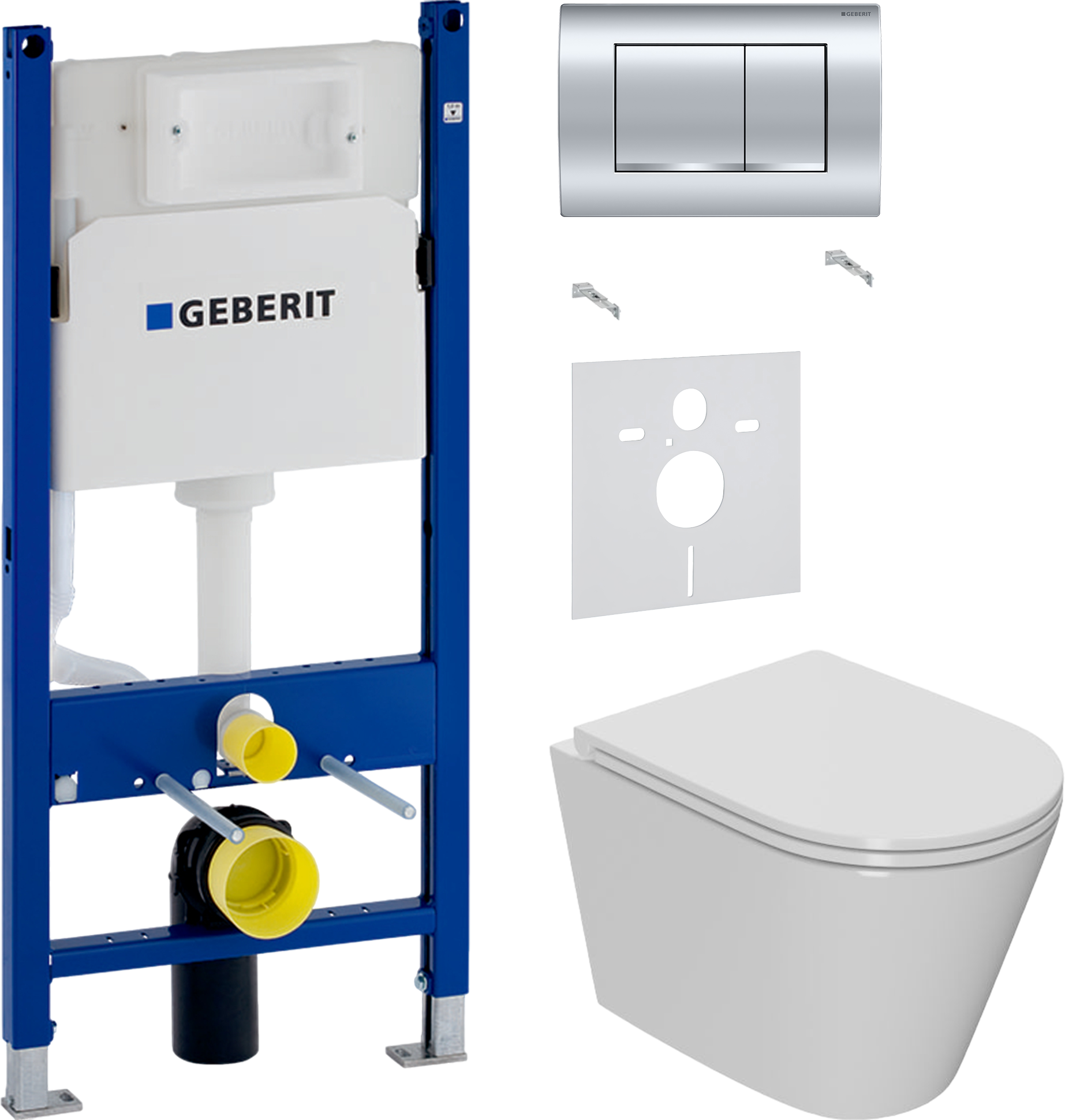 Комплект 3 в 1 Унитаз подвесной Bauedge Bau Nimb Hurricane3 + Звукоизоляция Geberit 156.050.00.1 + Инсталляция с кнопкой Duofix Delta 458.163.21.1 цвет хром