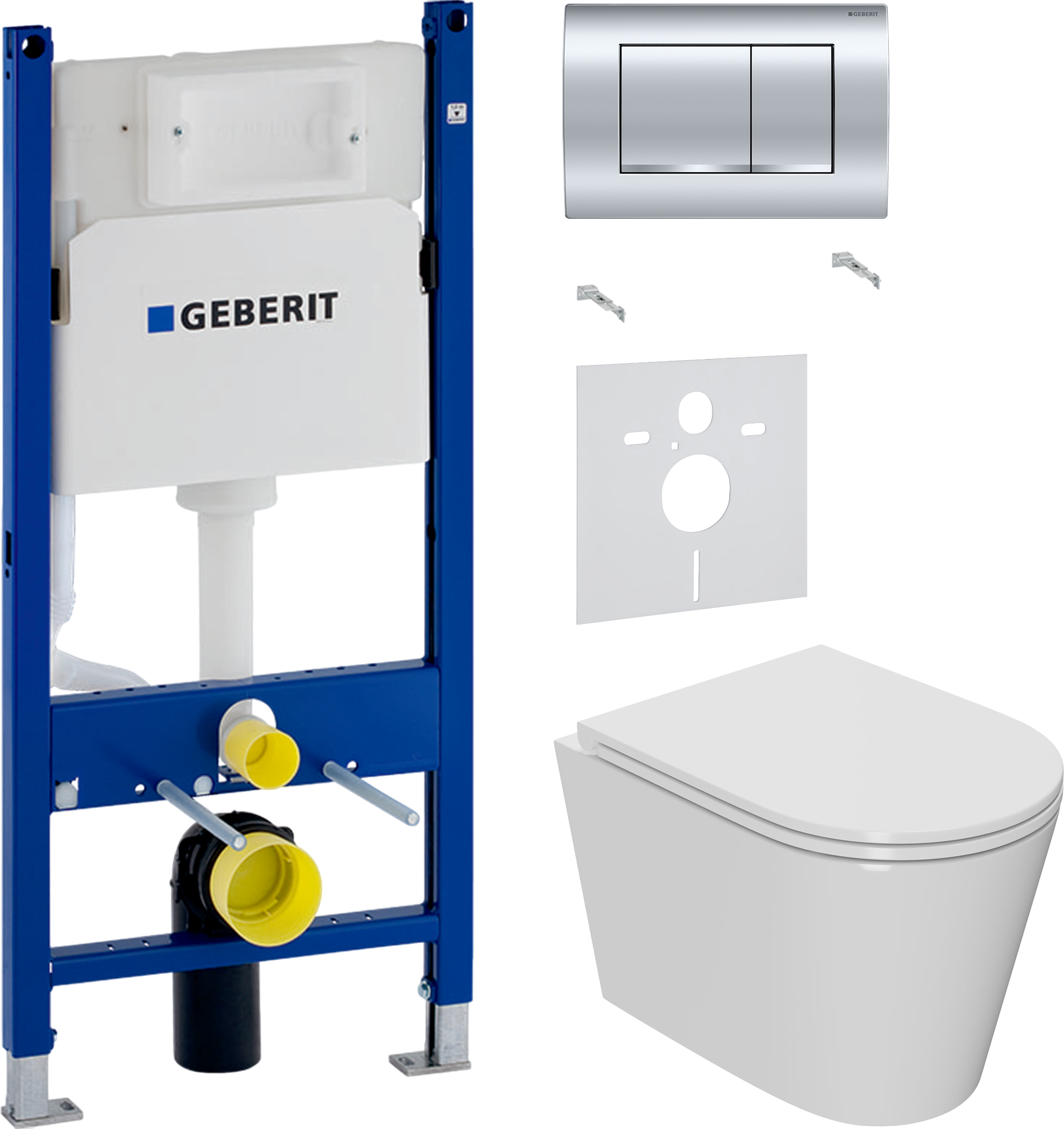 Комплект 3 в 1 Унитаз подвесной Bauedge Bau Nimb Hurricane-2 + Звукоизоляция Geberit 156.050.00.1 + Инсталляция с кнопкой Duofix Delta 458.163.21.1 цвет хром