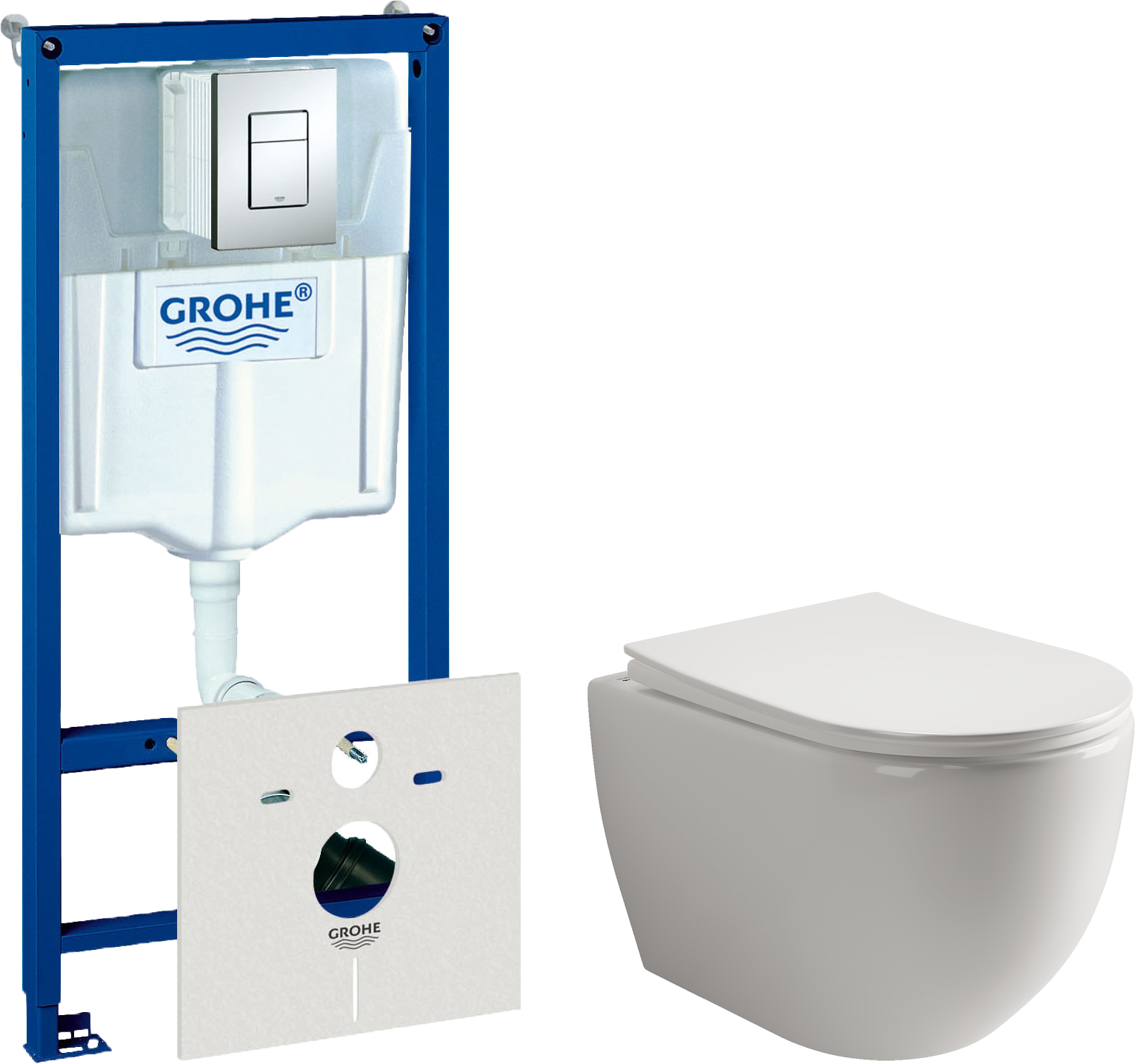 Комплект Унитаз подвесной Ceramicanova Mia Rimless CN1805 + Инсталляция Grohe Rapid SL 38772001 3 в 1 с кнопкой смыва + Шумоизоляция 37131000