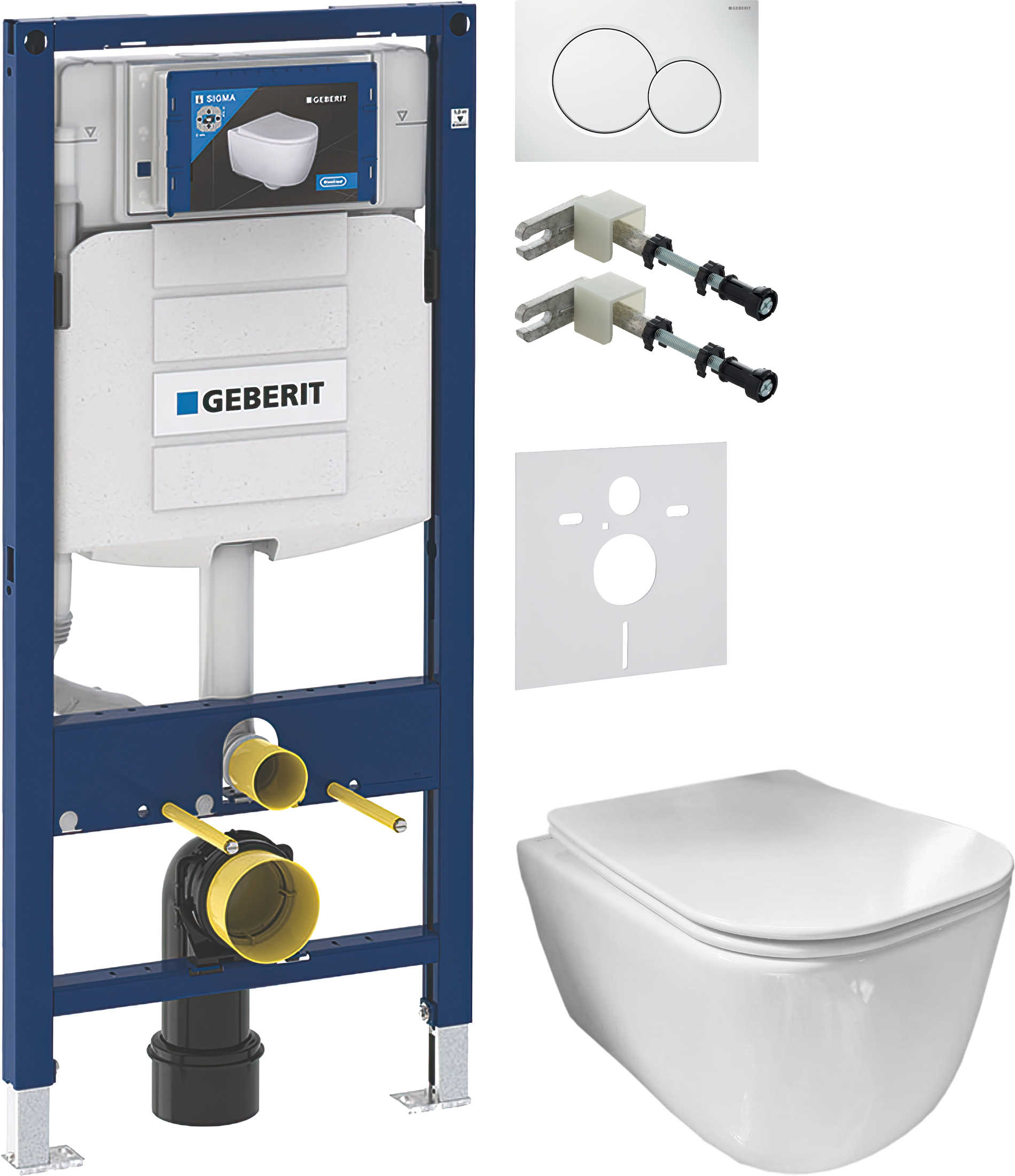 Комплект 5 в 1 Унитаз подвесной Ceramicanova New Day CN3005 + Крепления Geberit Duofix 111.815.00.1 к стене + Звукоизоляция 156.050.00.1 + Инсталляция UP 320 111.300.00.5 (111.950.00.6) + Кнопка Sigma 01 115.770.11.5 цвет белый