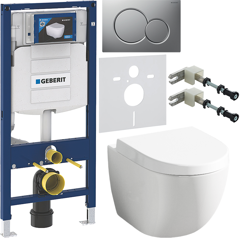 Комплект 6 в 1 Унитаз подвесной VitrA Sento 7748B003-0075 + Сиденье с микролифтом, петли хром + Инсталляция Geberit Duofix UP 320 111.300.00.5 (111.950.00.6) + Кнопка Sigma 01 115.770.JQ.5 цвет матовый хром + Крепления 111.815.00.1 к стене + Звукоизоляция