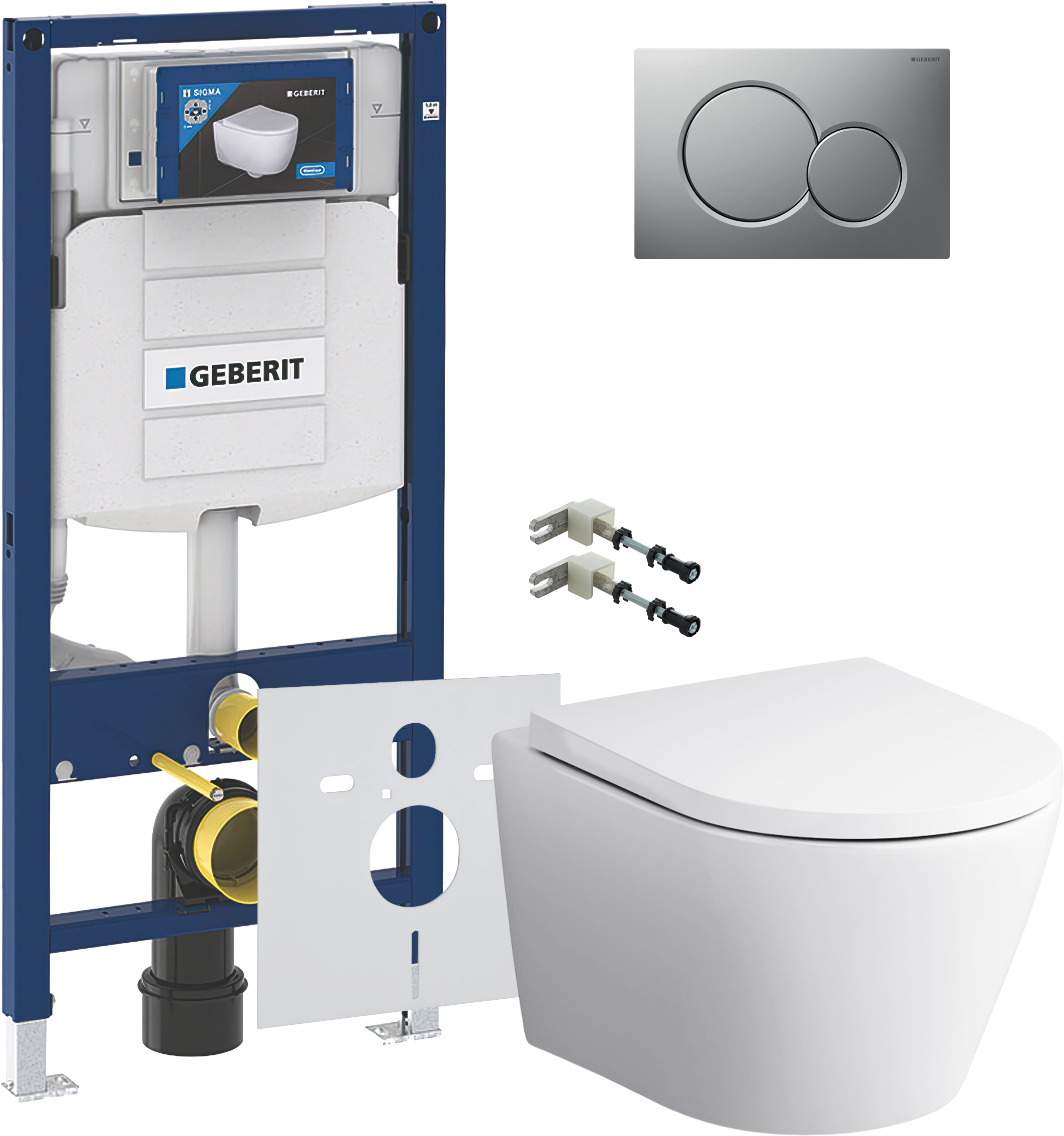 Комплект 5 в 1 Унитаз подвесной AM.PM Sense C741701SC + Крепления Geberit Duofix 111.815.00.1 к стене + Звукоизоляция 156.050.00.1 + Инсталляция UP 320 111.300.00.5 (111.950.00.6) + Кнопка Sigma 01 115.770.JQ.5 цвет матовый хром