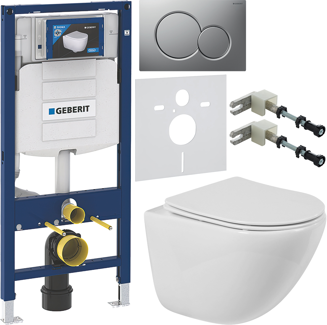 Комплект 6 в 1 Унитаз подвесной BelBagno Amanda BB051CHR безободковый + Сиденье BB051SC с микролифтом + Инсталляция Geberit Duofix UP 320 111.300.00.5 (111.950.00.6) + Кнопка Sigma 01 115.770.JQ.5 цвет матовый хром + Крепления 111.815.00.1 к стене + Звуко