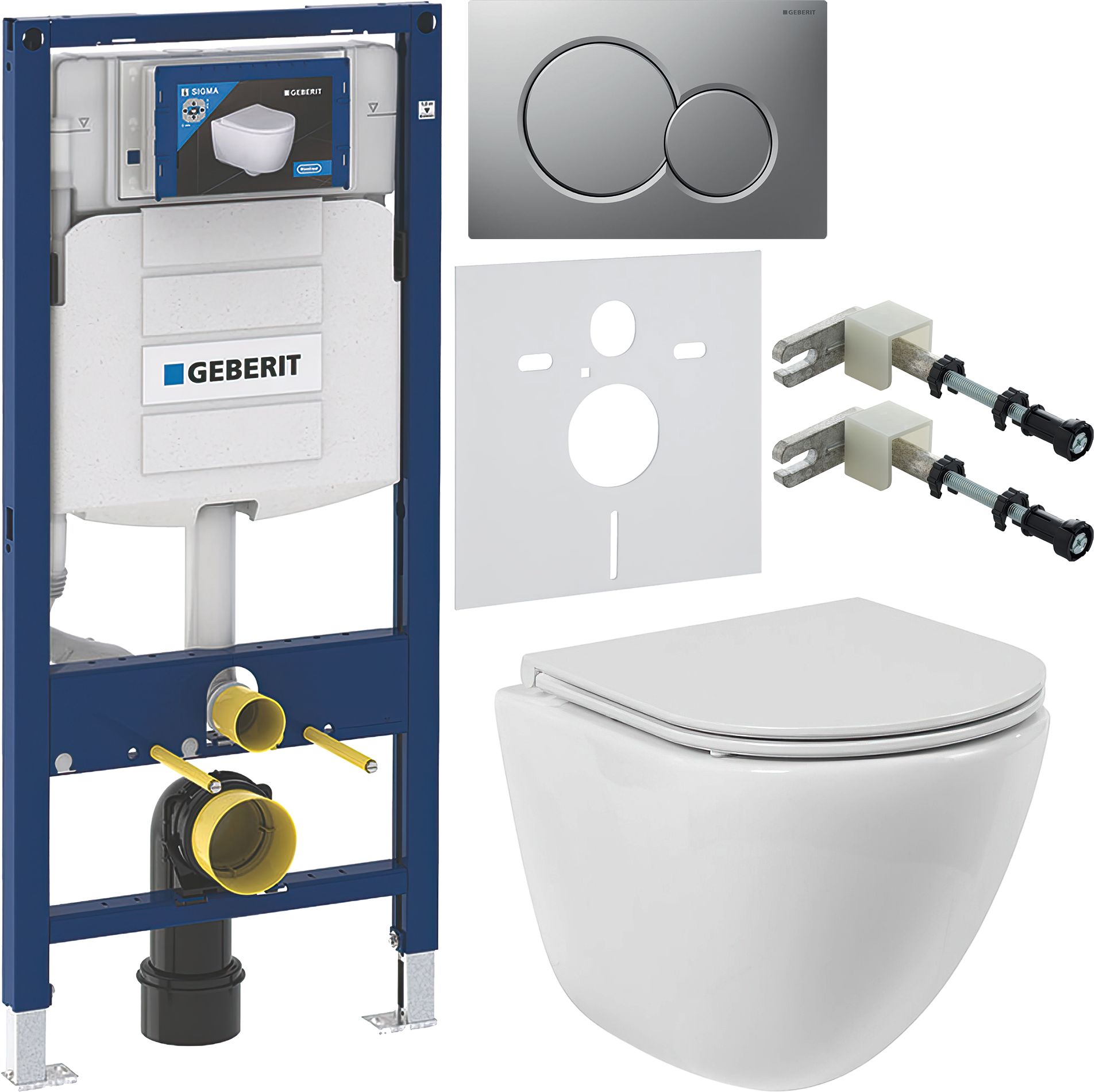 Комплект 6 в 1 Унитаз подвесной BelBagno Amanda BB051CHR безободковый + Сиденье BB870SC с микролифтом + Инсталляция Geberit Duofix UP 320 111.300.00.5 (111.950.00.6) + Кнопка Sigma 01 115.770.JQ.5 цвет матовый хром + Крепления 111.815.00.1 к стене + Звуко