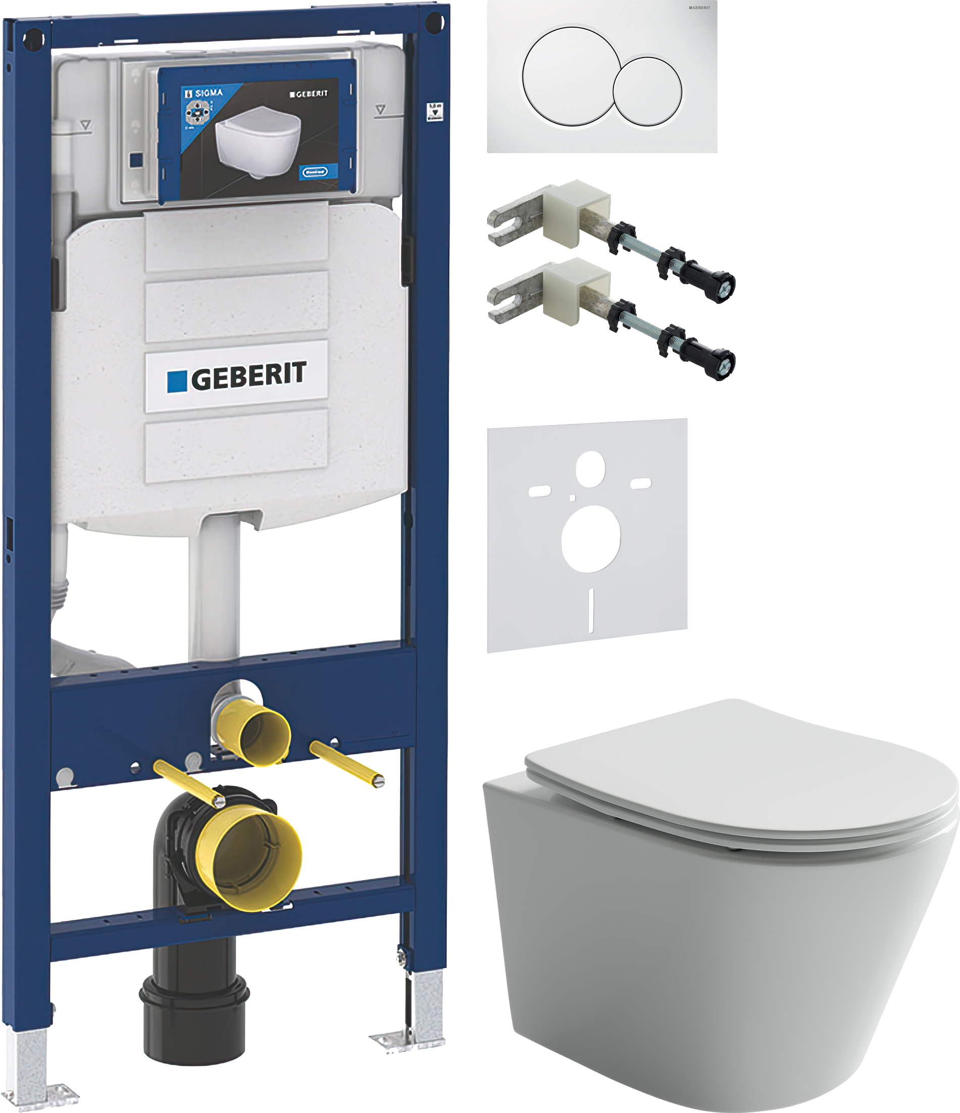 Комплект 5 в 1 Унитаз подвесной Ceramicanova Balearica Rimless CN6000 + Крепления Geberit Duofix 111.815.00.1 к стене + Звукоизоляция 156.050.00.1 + Инсталляция UP 320 111.300.00.5 (111.950.00.6) + Кнопка Sigma 01 115.770.11.5 цвет белый
