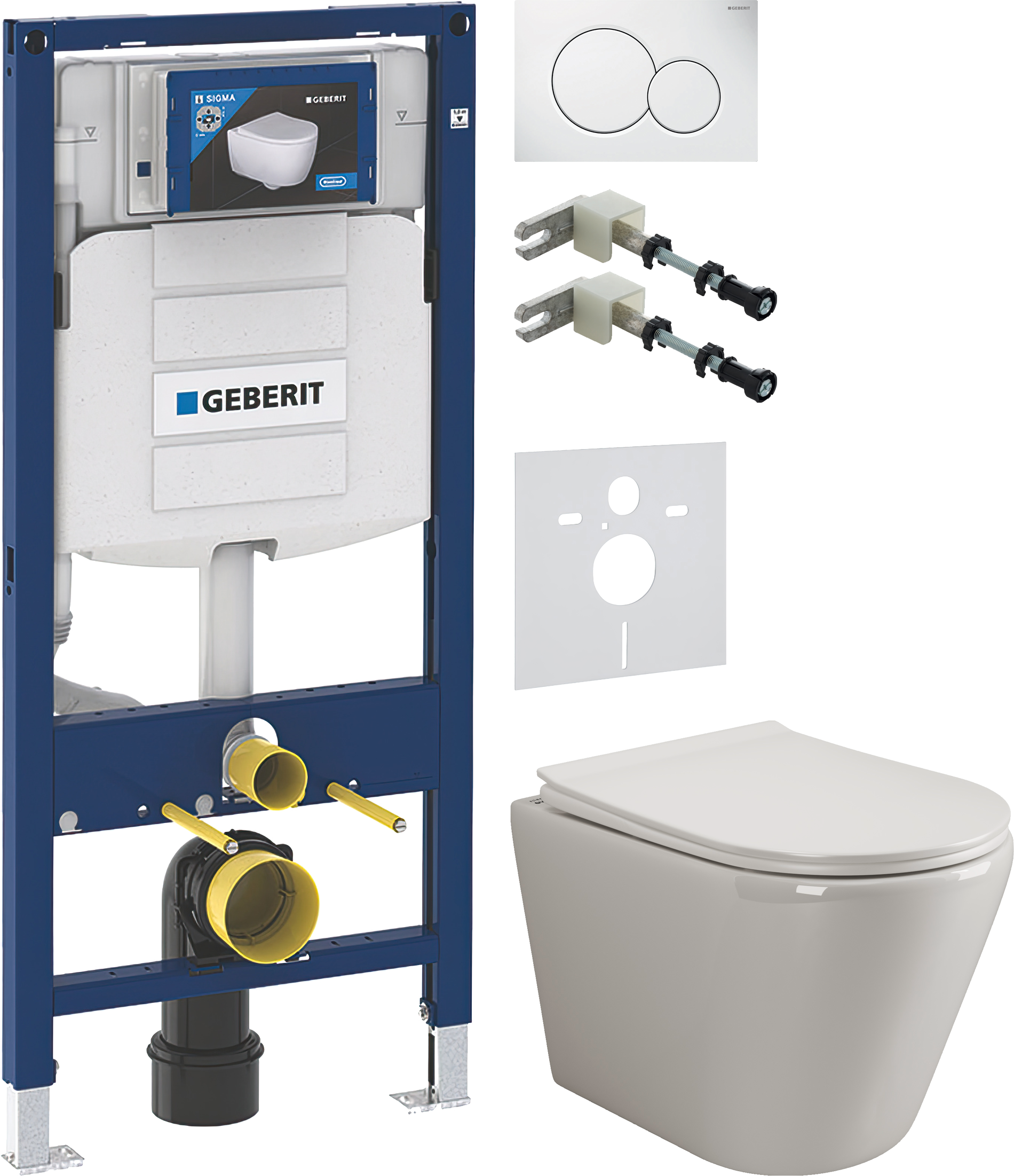 Комплект 5 в 1 Унитаз подвесной Ceramicanova Highlight Rimless CN1804 + Крепления Geberit Duofix 111.815.00.1 к стене + Звукоизоляция 156.050.00.1 + Инсталляция UP 320 111.300.00.5 (111.950.00.6) + Кнопка Sigma 01 115.770.11.5 цвет белый