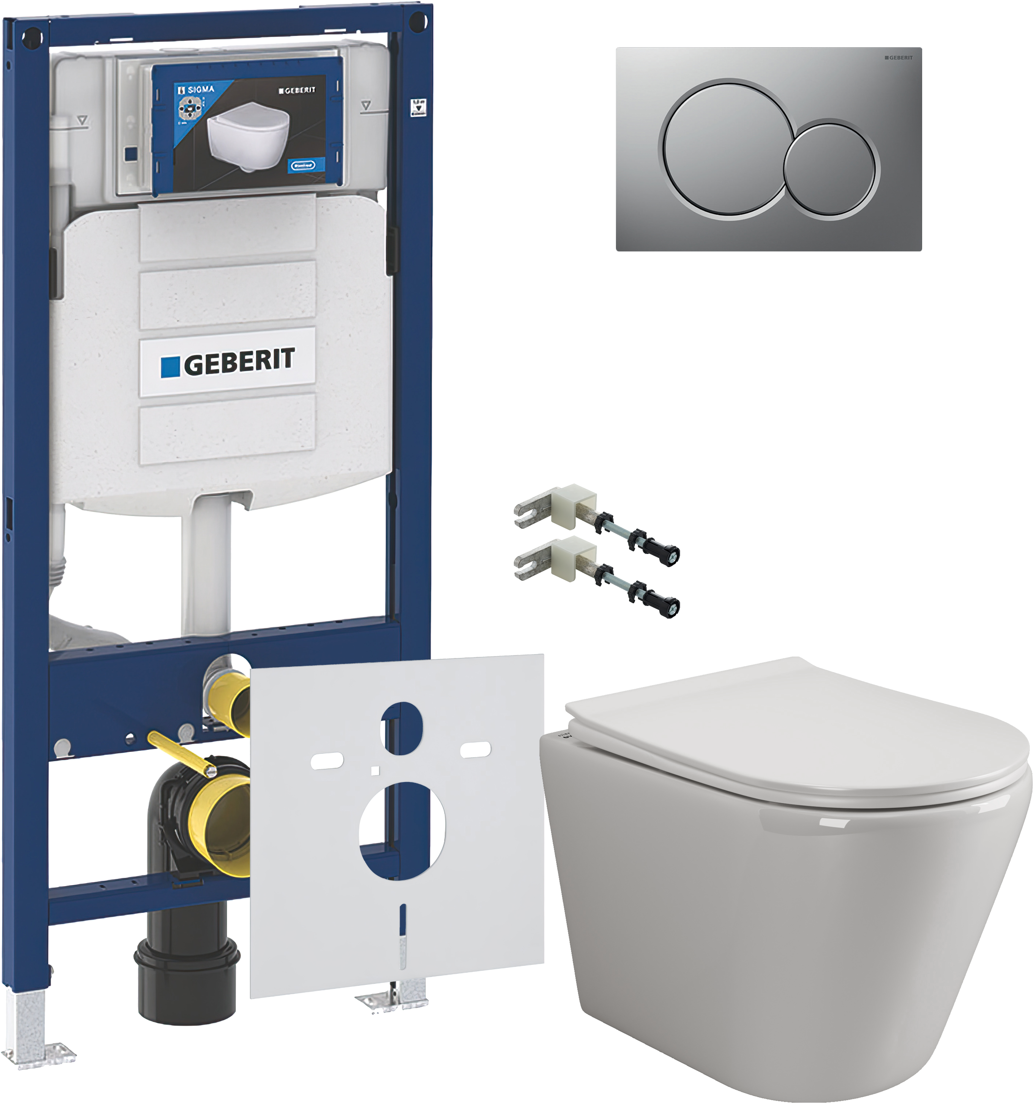 Комплект 5 в 1 Унитаз подвесной Ceramicanova Highlight Rimless CN1804 + Крепления Geberit Duofix 111.815.00.1 к стене + Звукоизоляция 156.050.00.1 + Инсталляция UP 320 111.300.00.5 (111.950.00.6) + Кнопка Sigma 01 115.770.JQ.5 цвет матовый хром