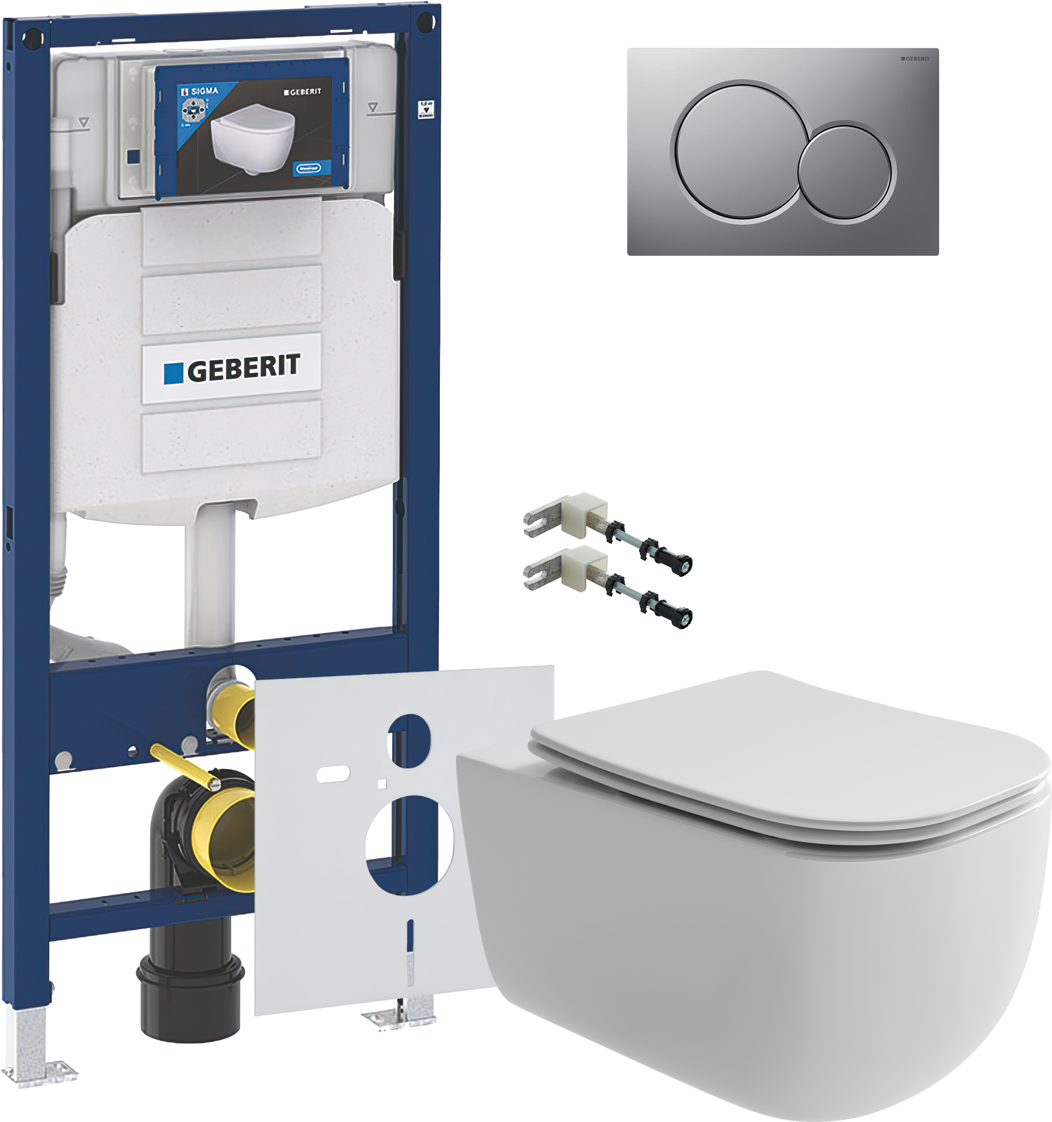 Комплект 5 в 1 Унитаз подвесной Ceramicanova Noel CN3013 + Крепления Geberit Duofix 111.815.00.1 к стене + Звукоизоляция 156.050.00.1 + Инсталляция UP 320 111.300.00.5 (111.950.00.6) + Кнопка Sigma 01 115.770.JQ.5 цвет матовый хром